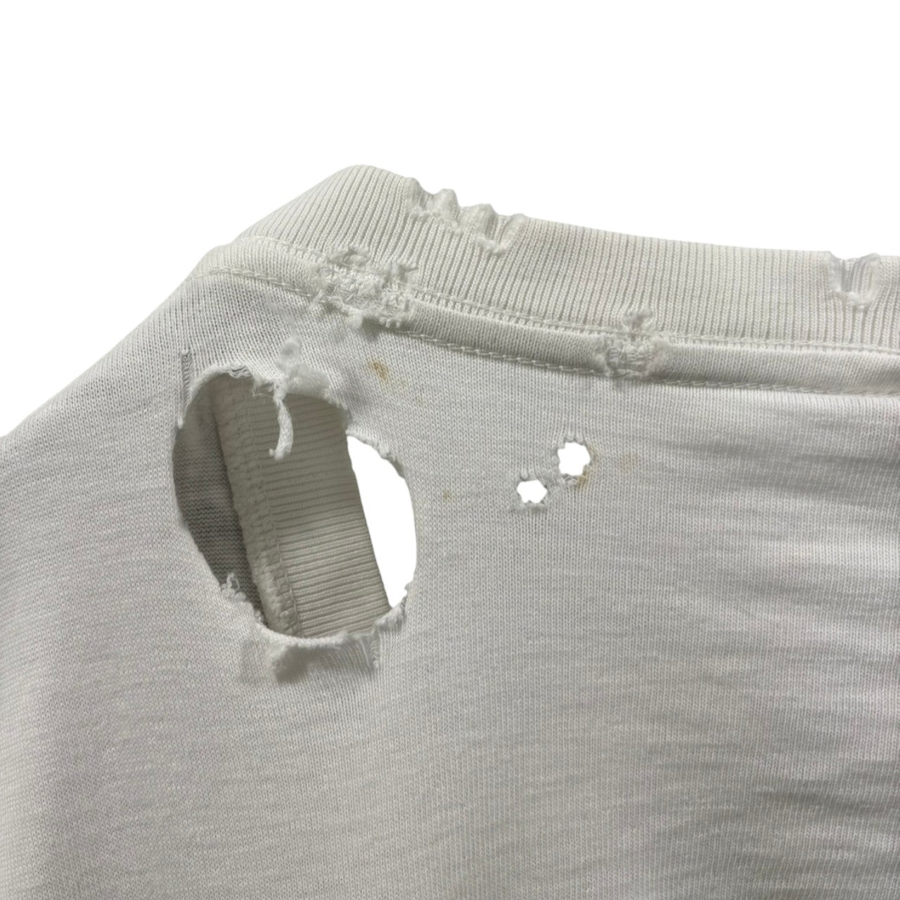 NUMBER (N)INE(ナンバーナイン) 02SS Modern Age Oval-Cut V-Neck T-Shirt with Heavy Distressed Finish 02SS モダンエイジ期 オーバル加工 Vネック Tシャツ ハードダメージ加工 3(M) ホワイト×ブラック アーカイブ