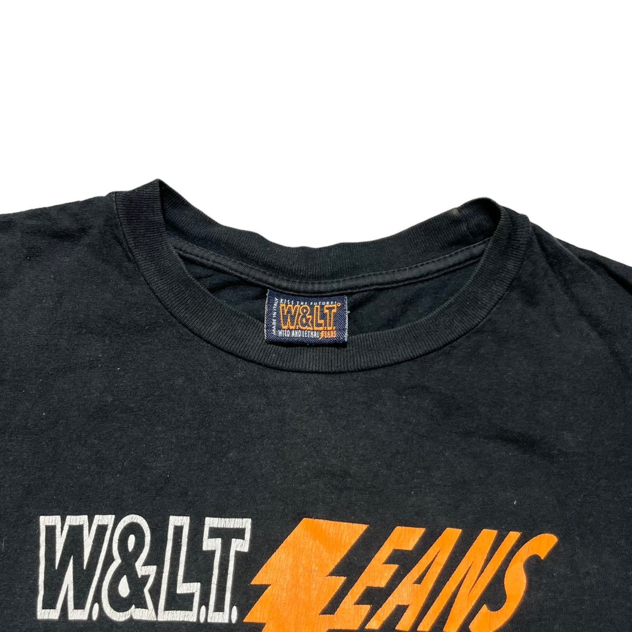 W.&L.T. JEANS(ウォルトジーンズ) 00's lightning logo t-shirt 雷ロゴ Tシャツ 00年代 ヴィンテージ L ブラック×オレンジ