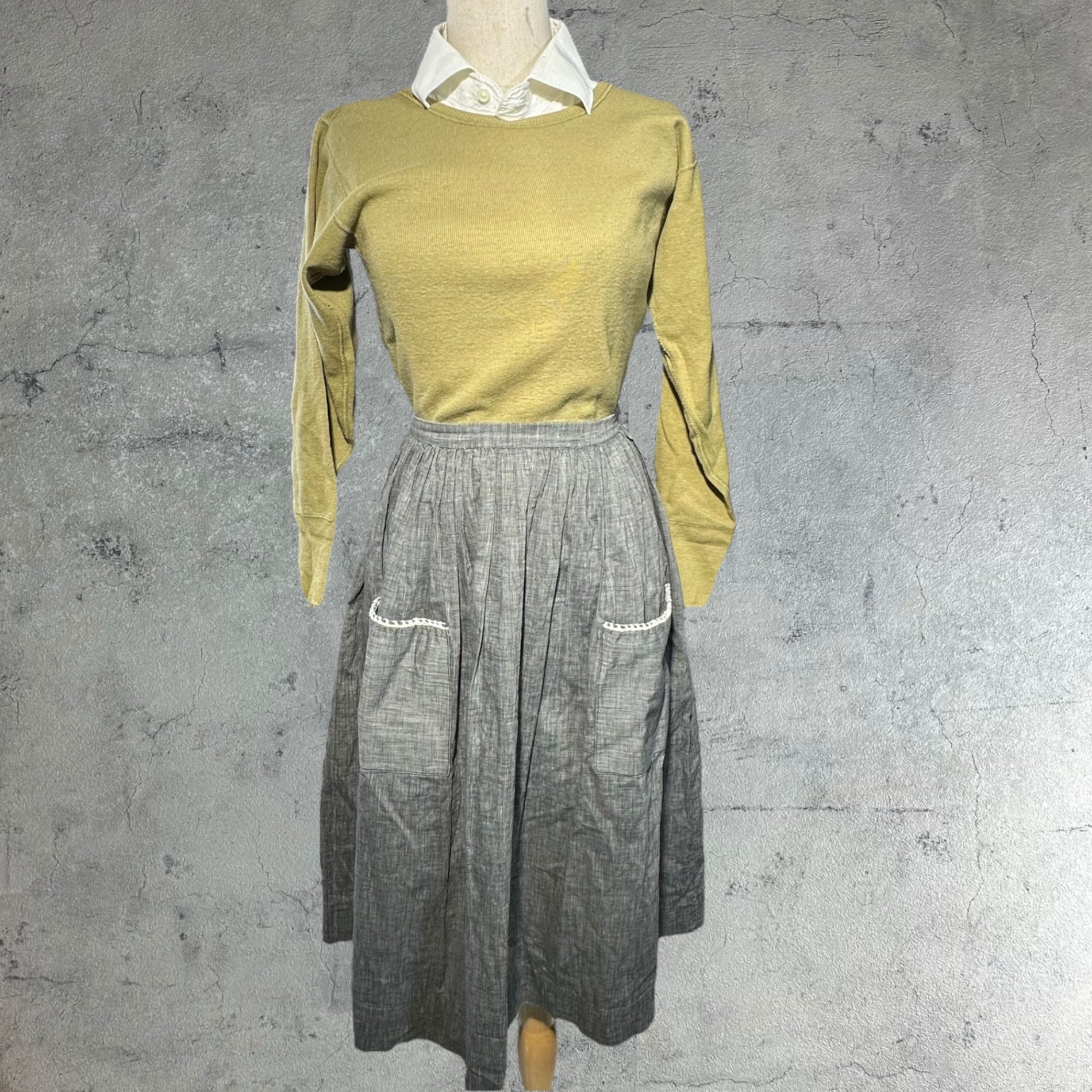 Euro vintage(ヨーロッパヴィンテージ) pokets_front two pokets tacked skirt フロントポケット付きタックデニムスカート 表記無し(S~M程度) ブルーグレー
