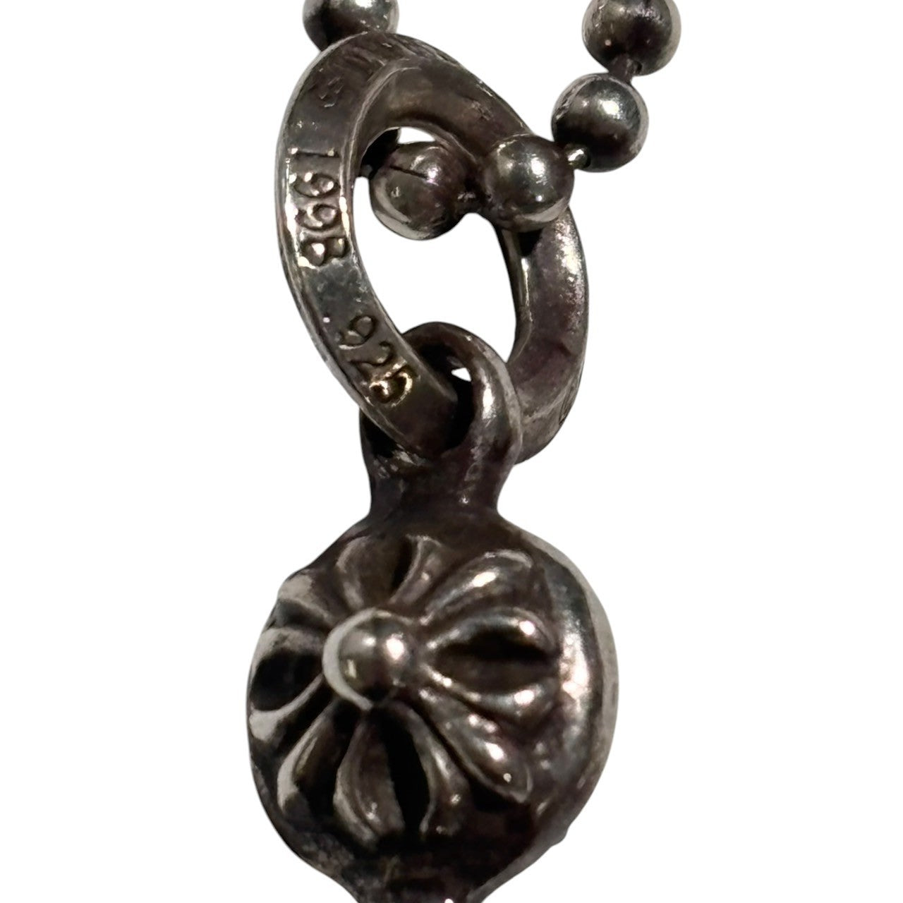 CHROME HEARTS(クロムハーツ) 1ボール タイニー CH クロス チャーム & ボール チェーン 18inch シルバー 革袋、BeyondCoolインボイス付 ネックレス ペンダント トップ