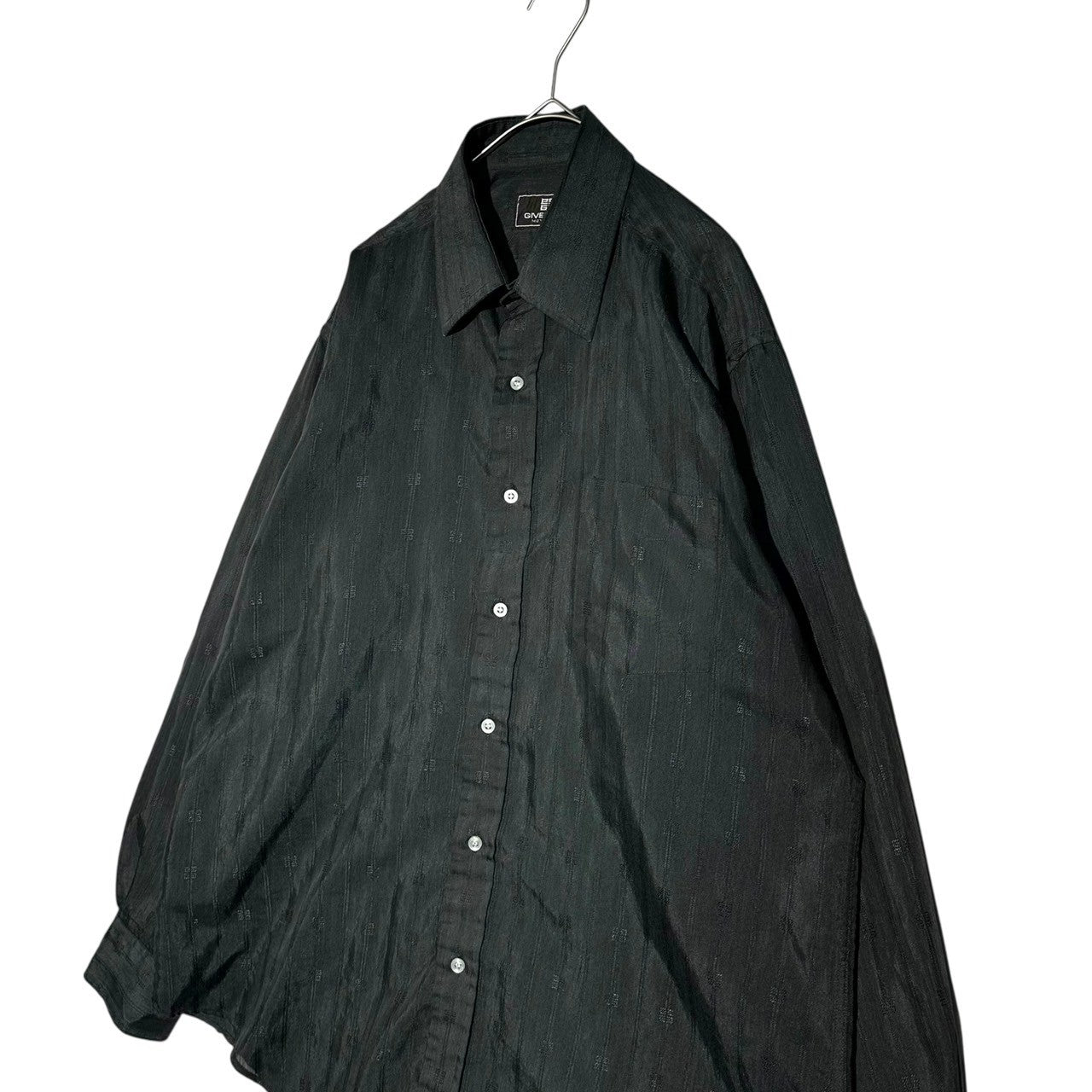 GIVENCHY(ジバンシィ) 90's Logo Sheer L/S Shirt ロゴ 総柄 シアー 長袖 シャツ 16(L程度) ブラック 90年代 ヴィンテージ