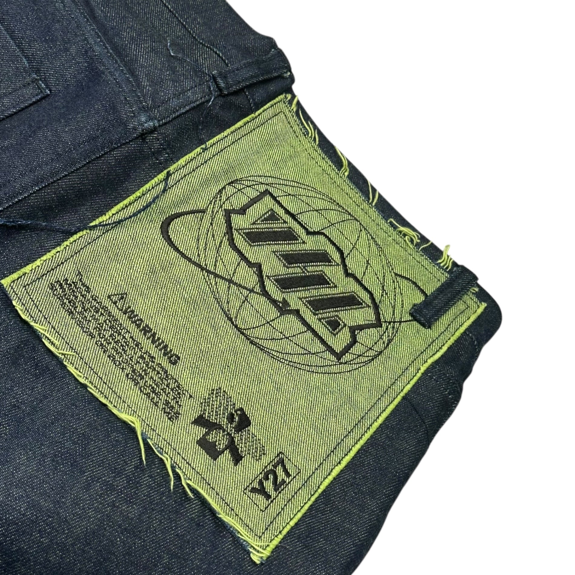 YUKI HASHIMOTO(ユウキハシモト) WORK DETAIL JEANS NAVY × GREEN ワークディテール ジーンズ デニム ロールアップ 201-01-0204 46(S~M程度) インディゴ