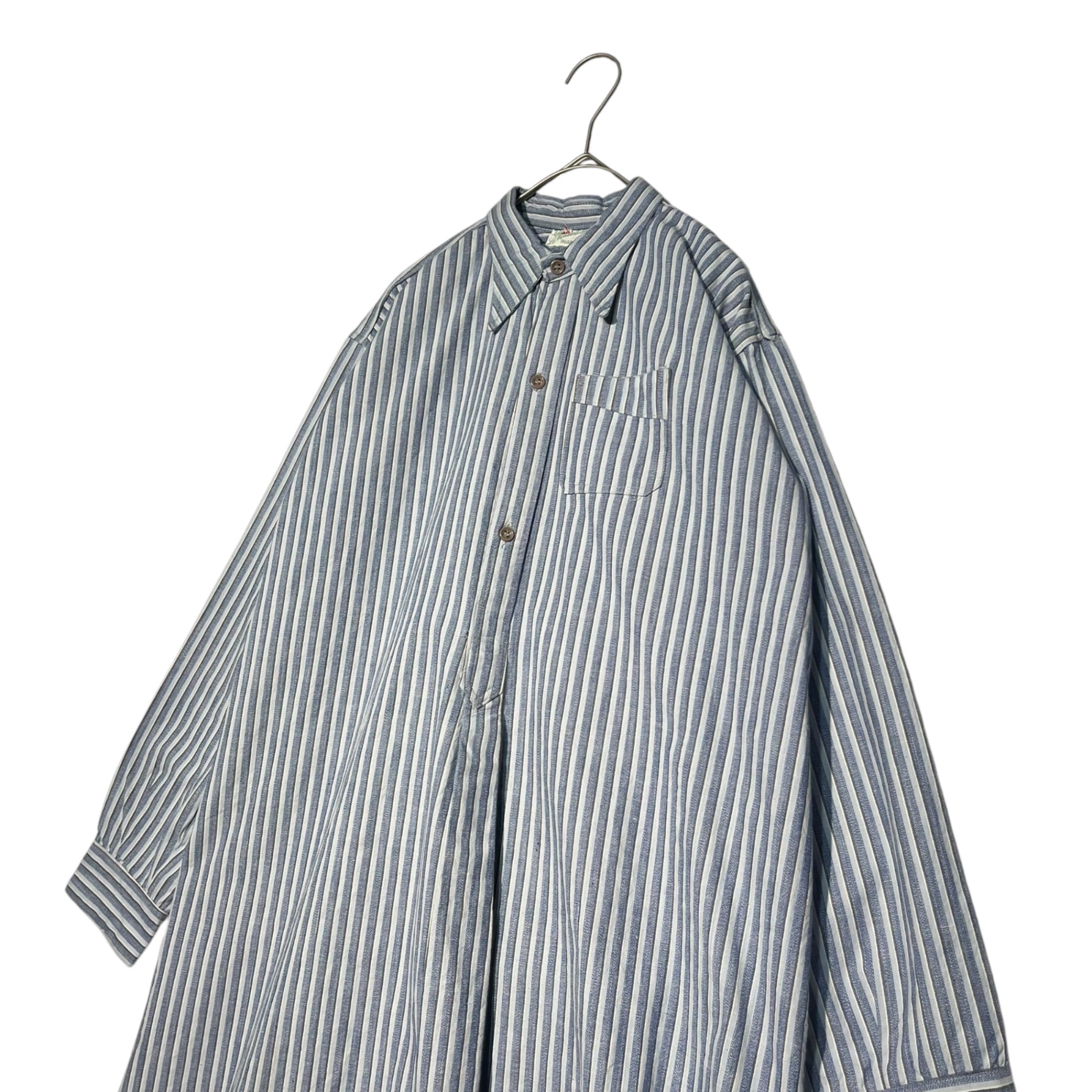 Euro vintage(ヨーロッパヴィンテージ) 30's French Vintage Striped Smock Shirt 30年代 フレンチ ヴィンテージ ストライプ スモック シャツ 110(L~XL相当) ブルー