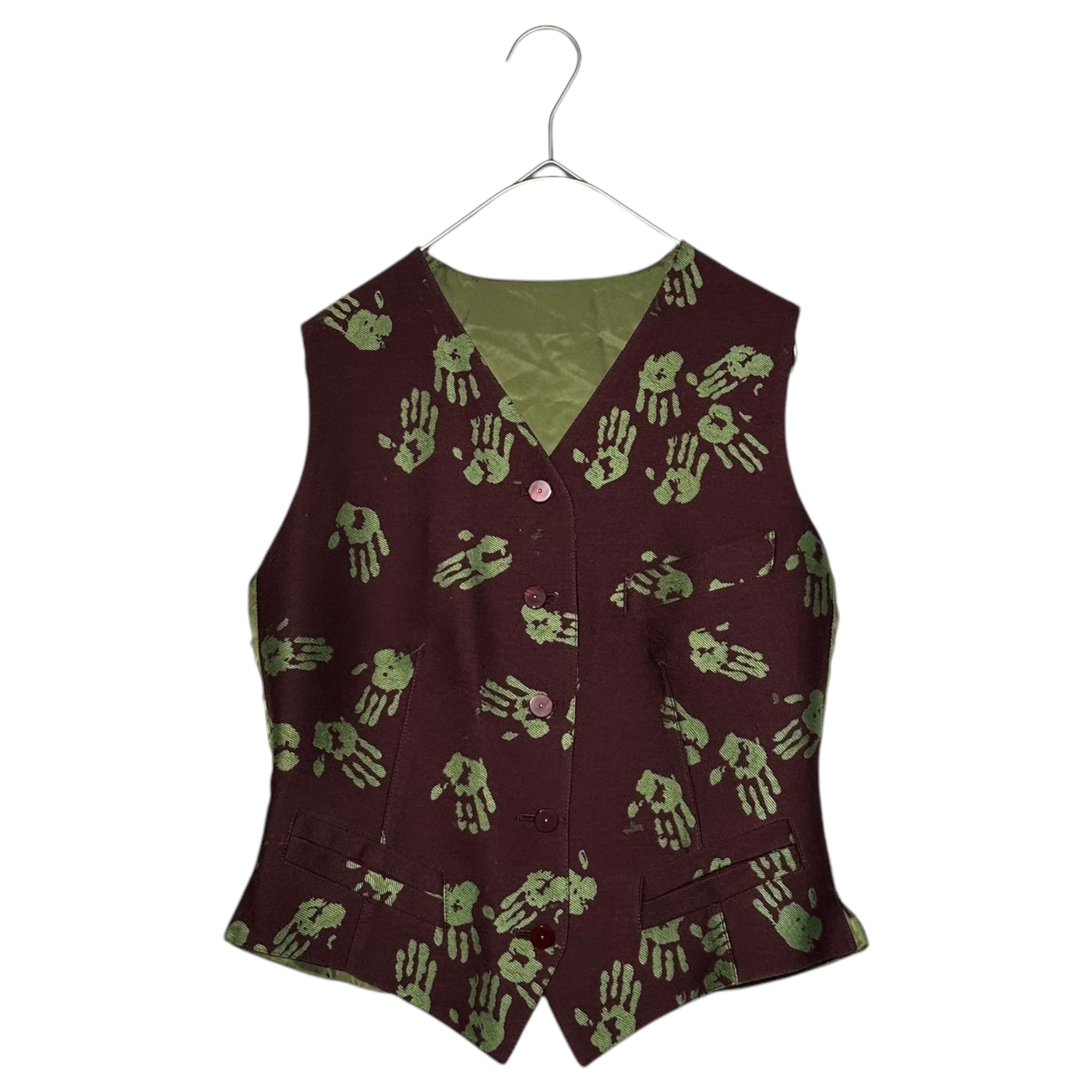 Jean Paul GAULTIER FEMME(ジャンポールゴルチエファム) 90~00's Archive Handprint Print Vest Gilet 90~00's アーカイブ 手形 プリント ベスト ジレ 40(レディースM~L程度、メンズS程度) パープル×グリーン