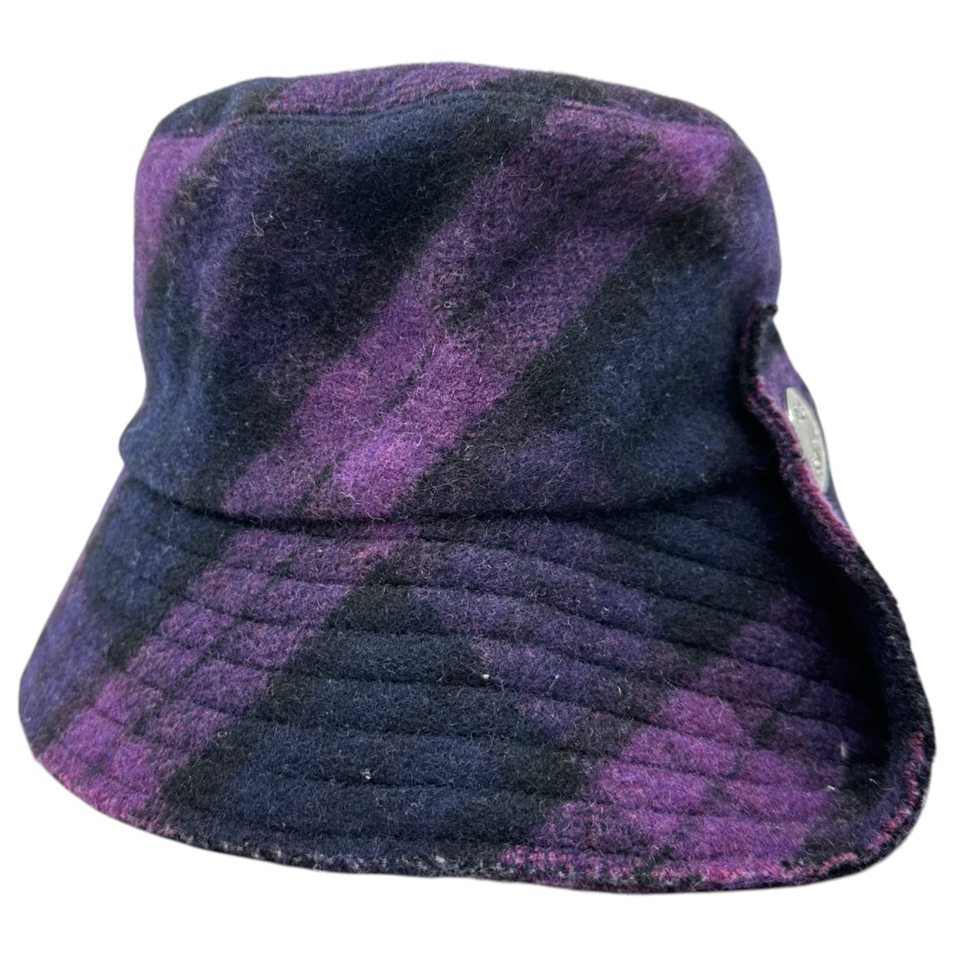 Vivienne Westwood(ヴィヴィアンウエストウッド) Orb Button Decorative Check Felt Hat オーブボタン 装飾 チェック フェルト ハット パープル×ブラック