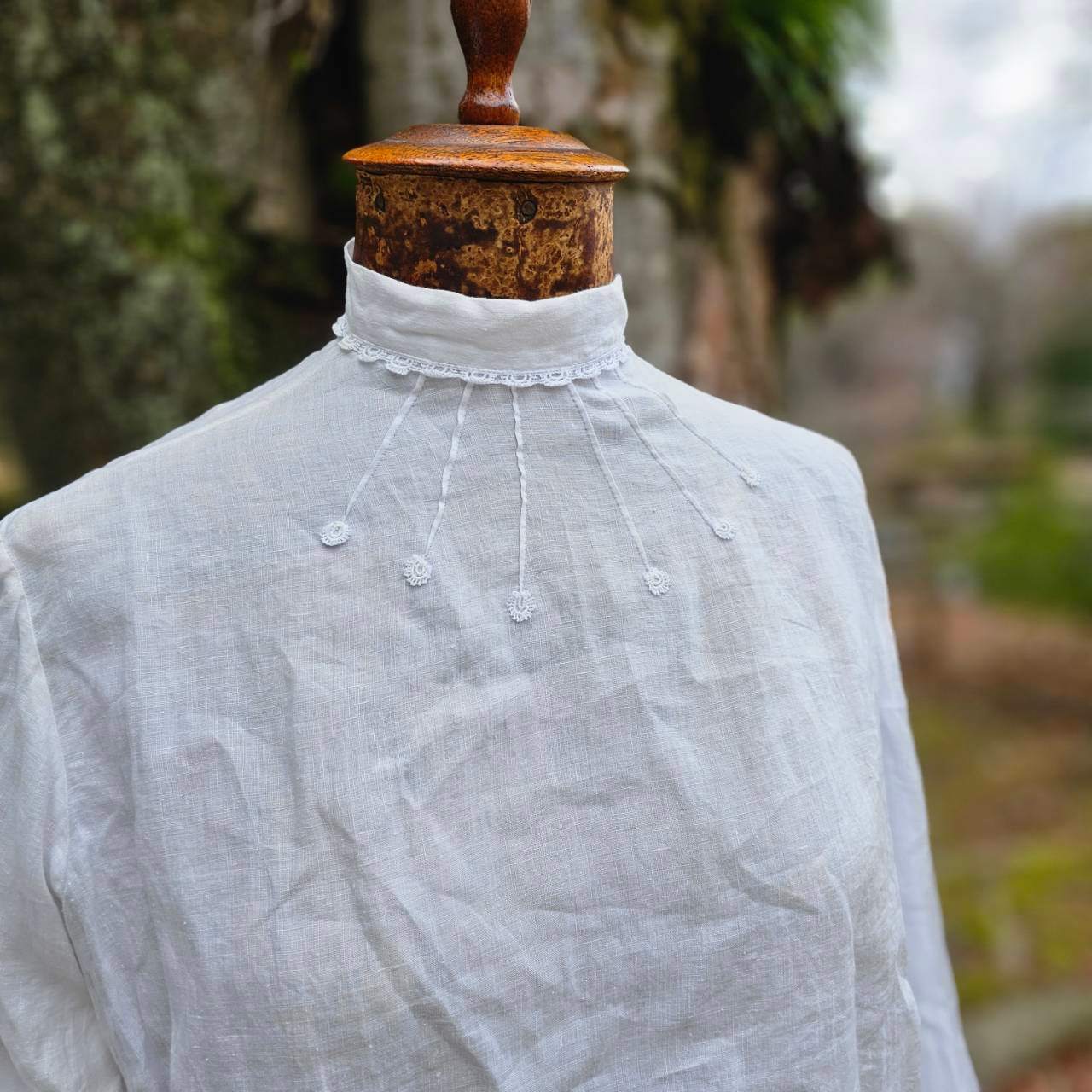 Euro vintage(ヨーロッパヴィンテージ) 30's~ Beams_standcollar lace blouse スタンドカラーレース付きブラウス 表記無し(M程度) ホワイト