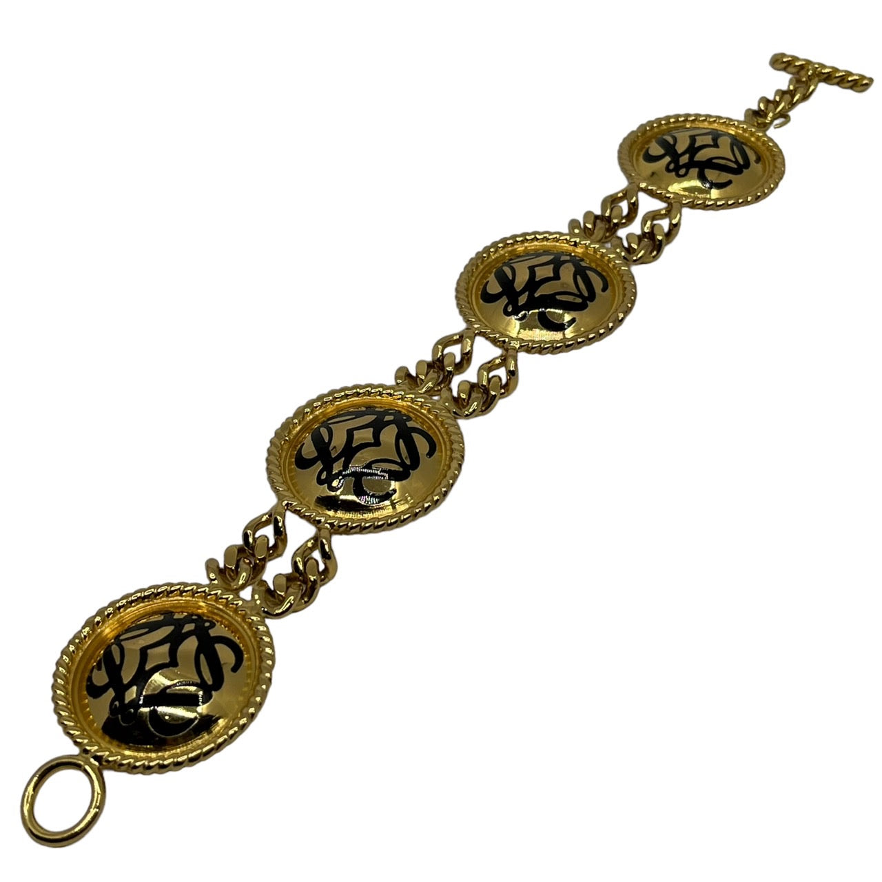 LOEWE(ロエベ) vintage anagram bracelet/ヴィンテージアナグラムロゴチェーンブレスレット/大ぶり/Tバー  ゴールド×ブラック