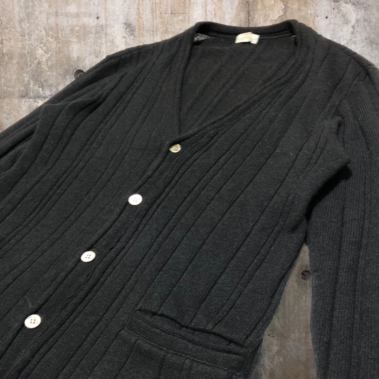 COMME des GARCONS HOMME(コムデギャルソンオム) 90's Vertical rib wool nylon knit cardigan/縦リブウールナイロンニットカーディガン/90年代/ヴィンテージ HT-070290 SIZE FREE ブラック AD1998 田中オム