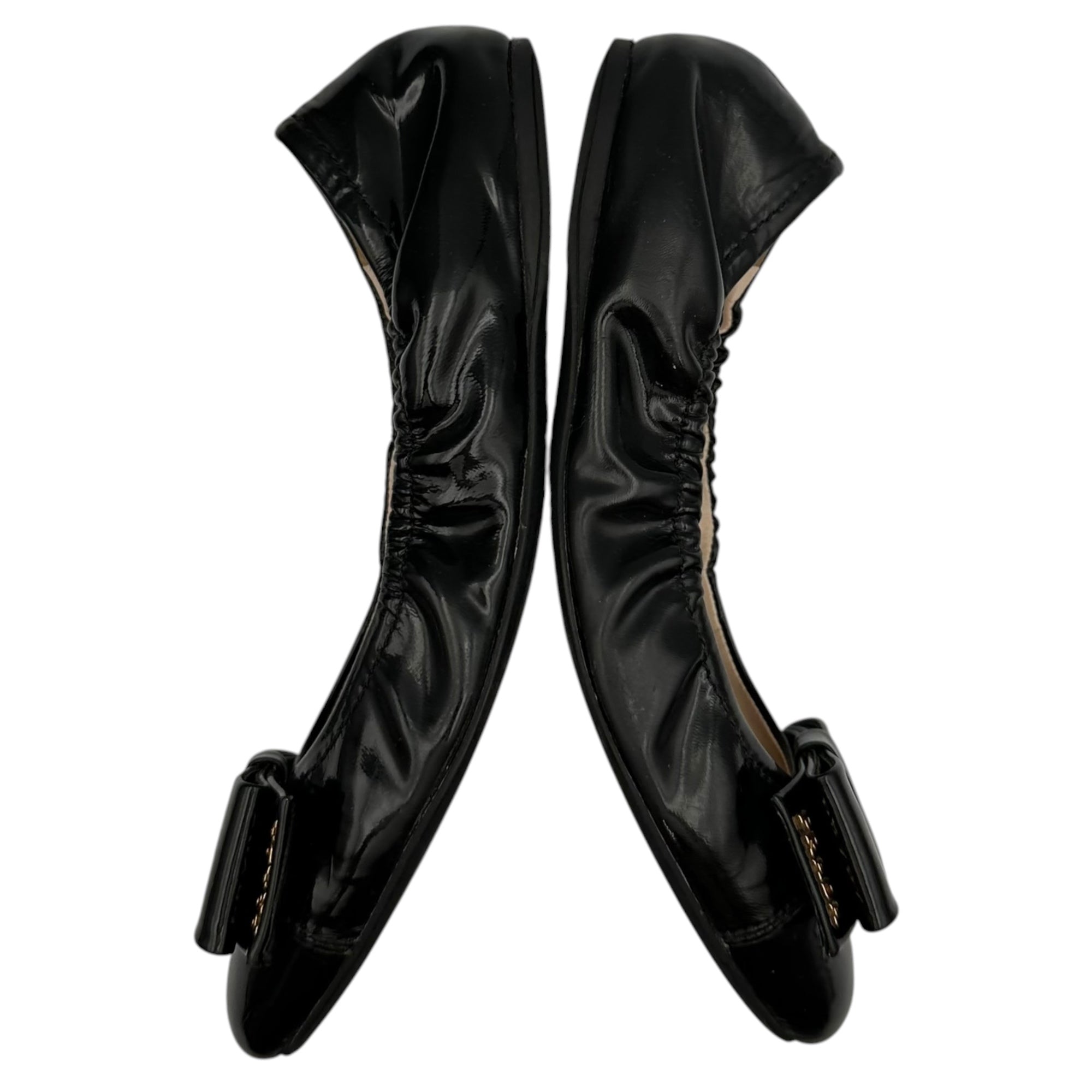 PRADA SPORT(プラダスポーツ) Bow-Accent Patent Leather Ballet Flats リボン パテントレザー バレエシューズ 37 1/2(24cm程度) ブラック
