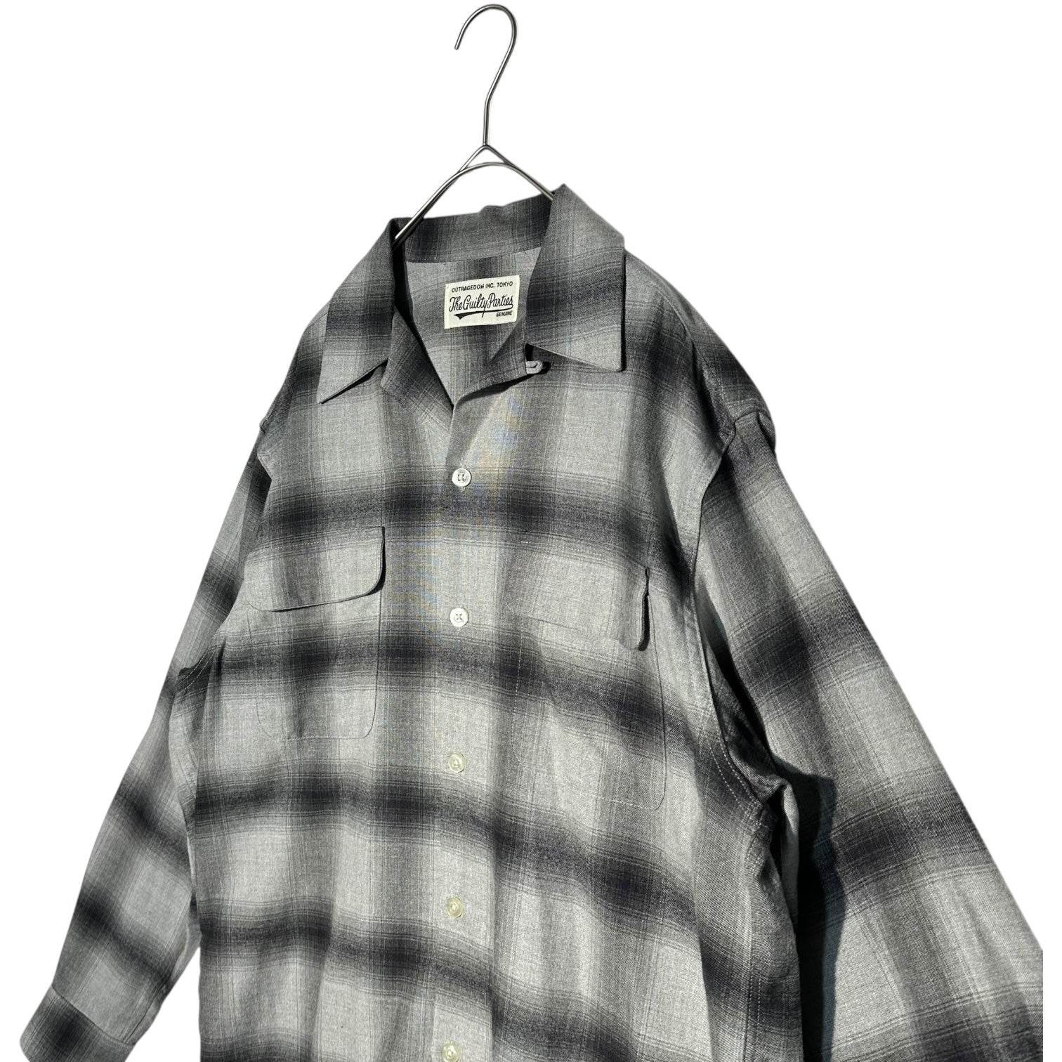 WACKO MARIA(ワコマリア) 20AW OMBRAY CHECK OPEN COLLAR SHIRTS L/S (TYPE-1) オンブレ チェック オープンカラー シャツ 長袖 S グレー×ブラック