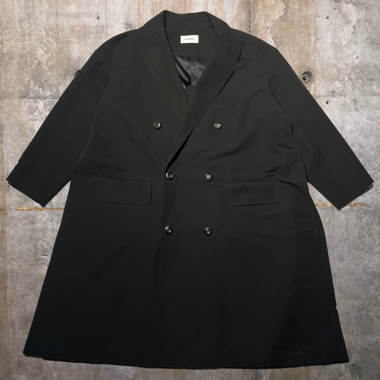THE RERACS(ザリラクス) 22SS PEAKED LAPEL DOUBLE BREASTED COAT/オーバーサイズダブルチェスターコート/サイドスリット 22SS-RECT-318L-F 48(Lサイズ程度) ブラック