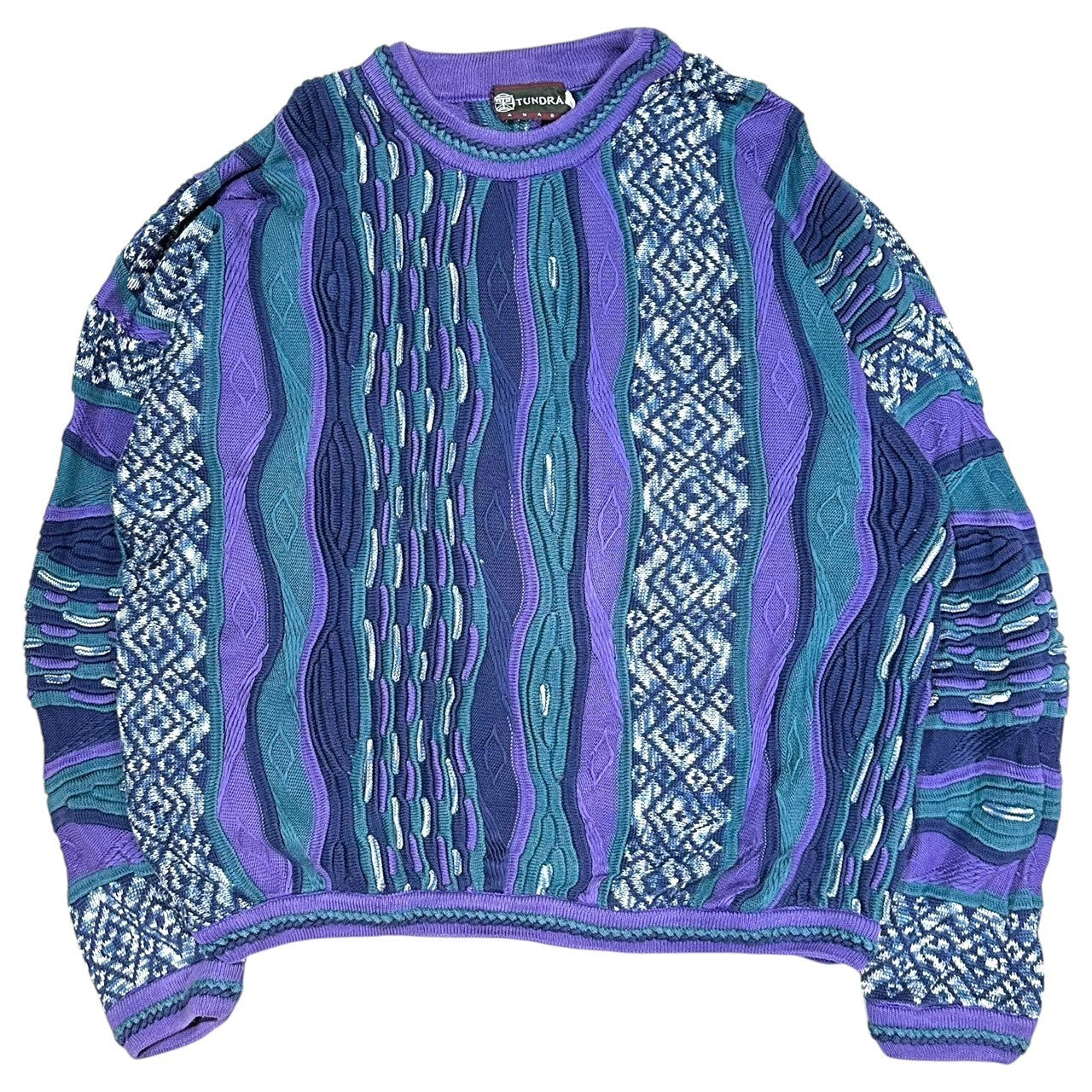 TUNDRA(ツンドラ) 90's 3D random knit ランダム ニット XL パープル×ネイビー 90年代