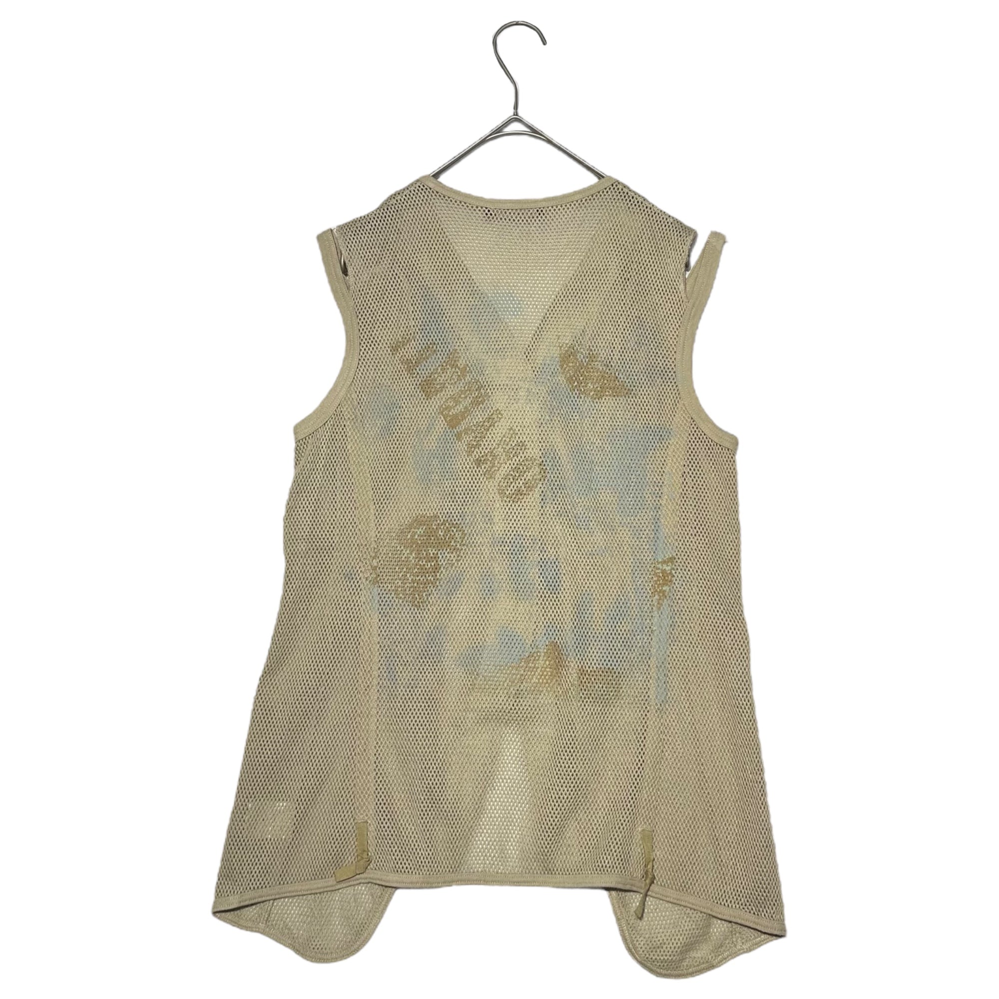 MARITHE FRANCOIS GIRBAUD(マリテフランソワジルボー) 00's Back graphic print mesh gilet バック グラフィック プリント メッシュ ジレ F5-6468 M ベージュ ベスト Y2K