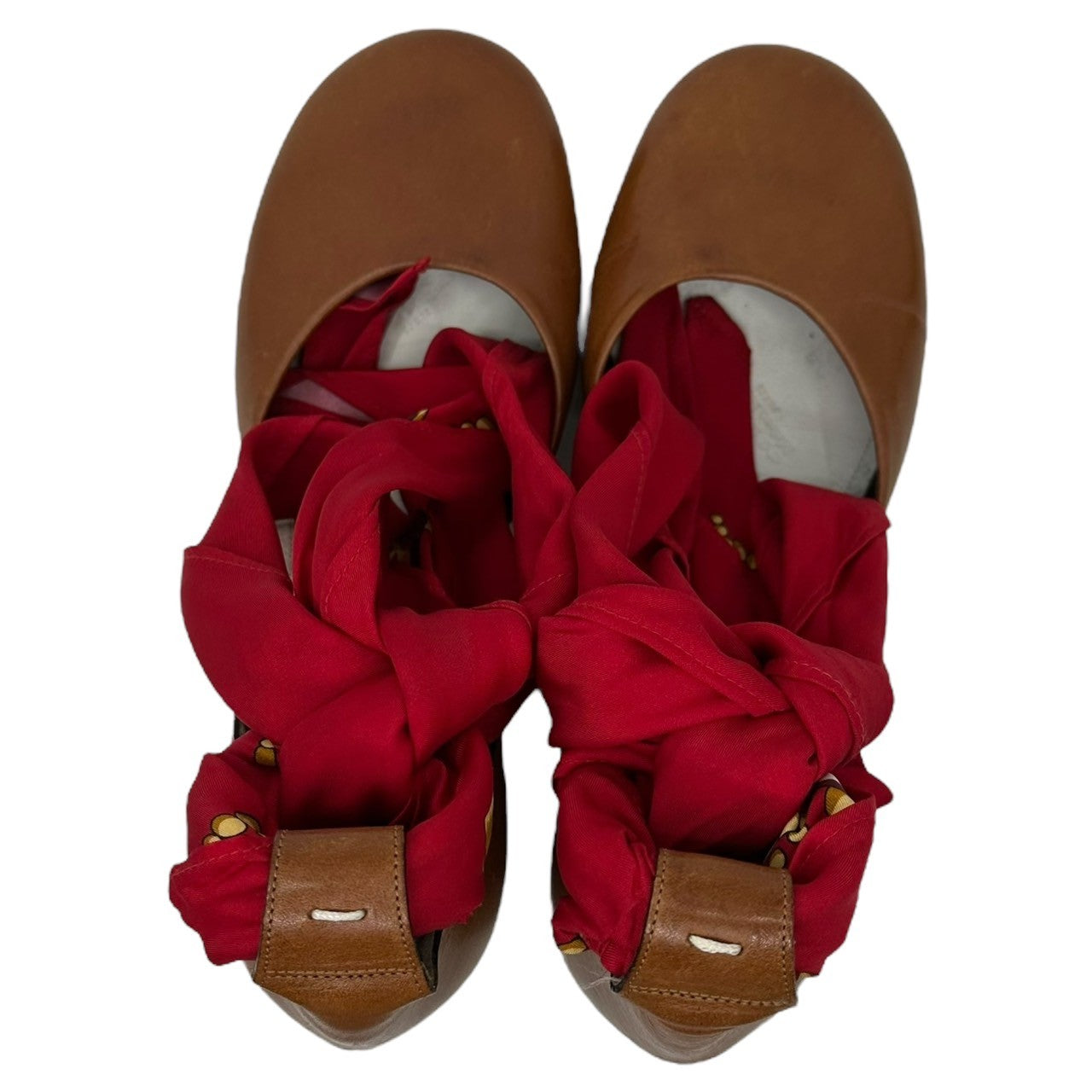 MAISON MARGIELA(メゾンマルジェラ) Scarf Band Heel Pumps スカーフ バンド ヒール パンプス 58WL0113 39(25.5cm程度) ブラウン×レッド