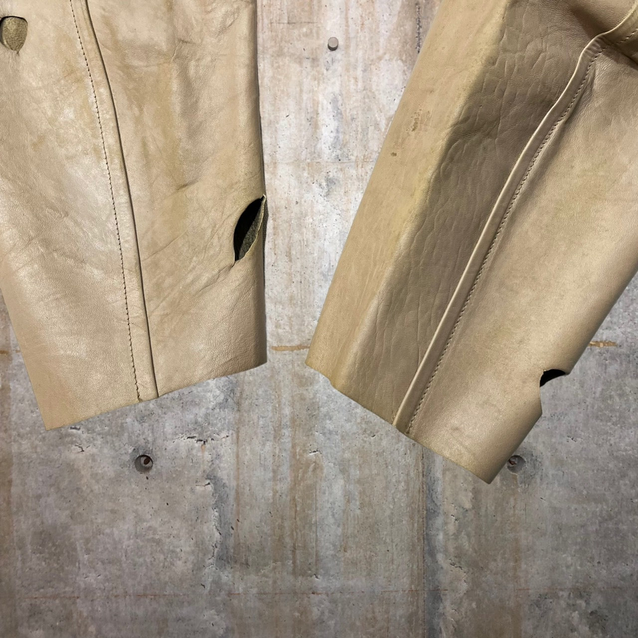 COMME des GARCONS HOMME(コムデギャルソンオム) 98AW distressed lamb leather parka/ダメージ加工ラムレザーパーカー/フーディ/田中啓一/ヴィンテージ/90年代 IJ-040730 SIZE M ベージュ AD1998 田中オム