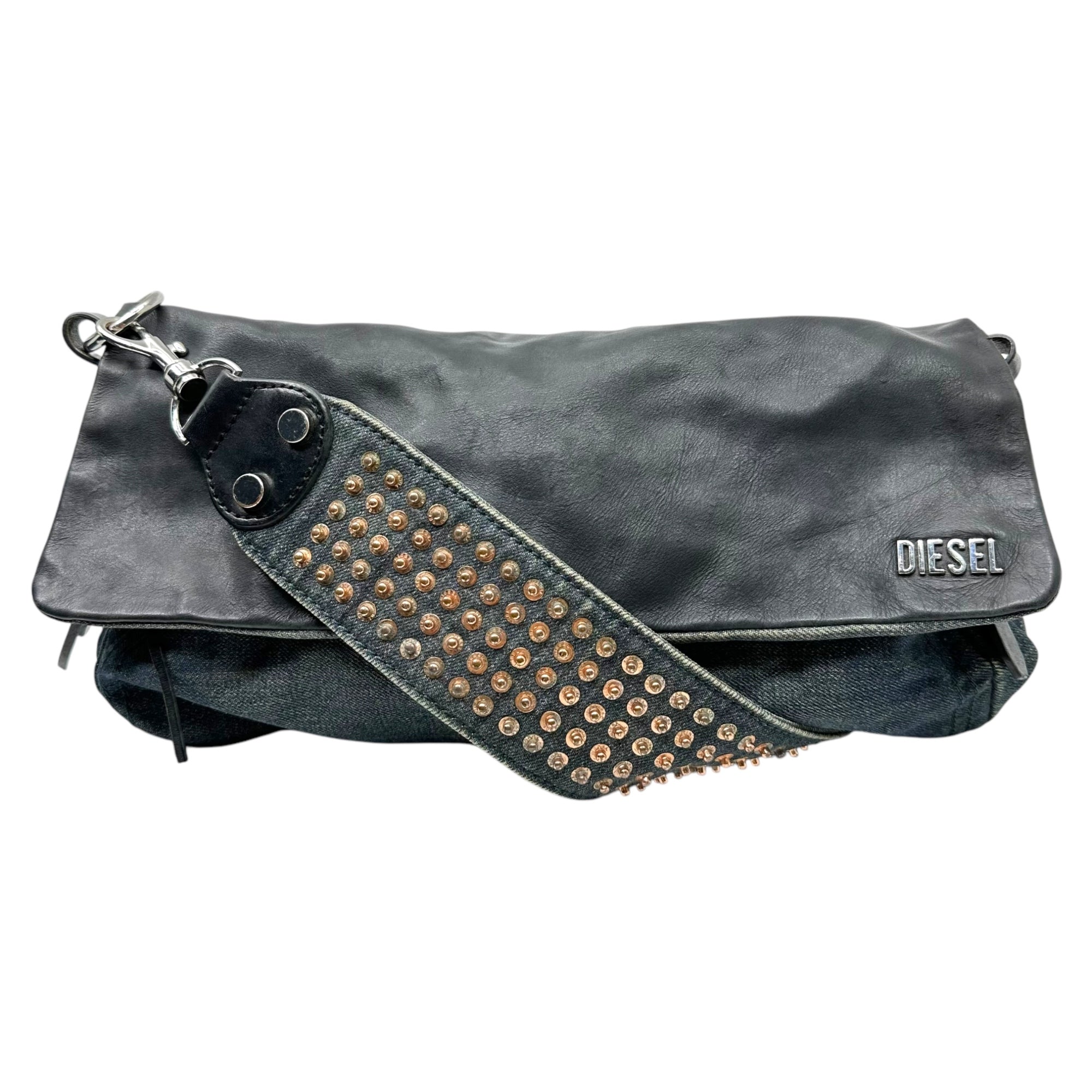 DIESEL(ディーゼル) 00's Denim Leather Studded Shoulder Bag デニム レザー スタッズ ショルダー バッグ インディゴ×ブラック