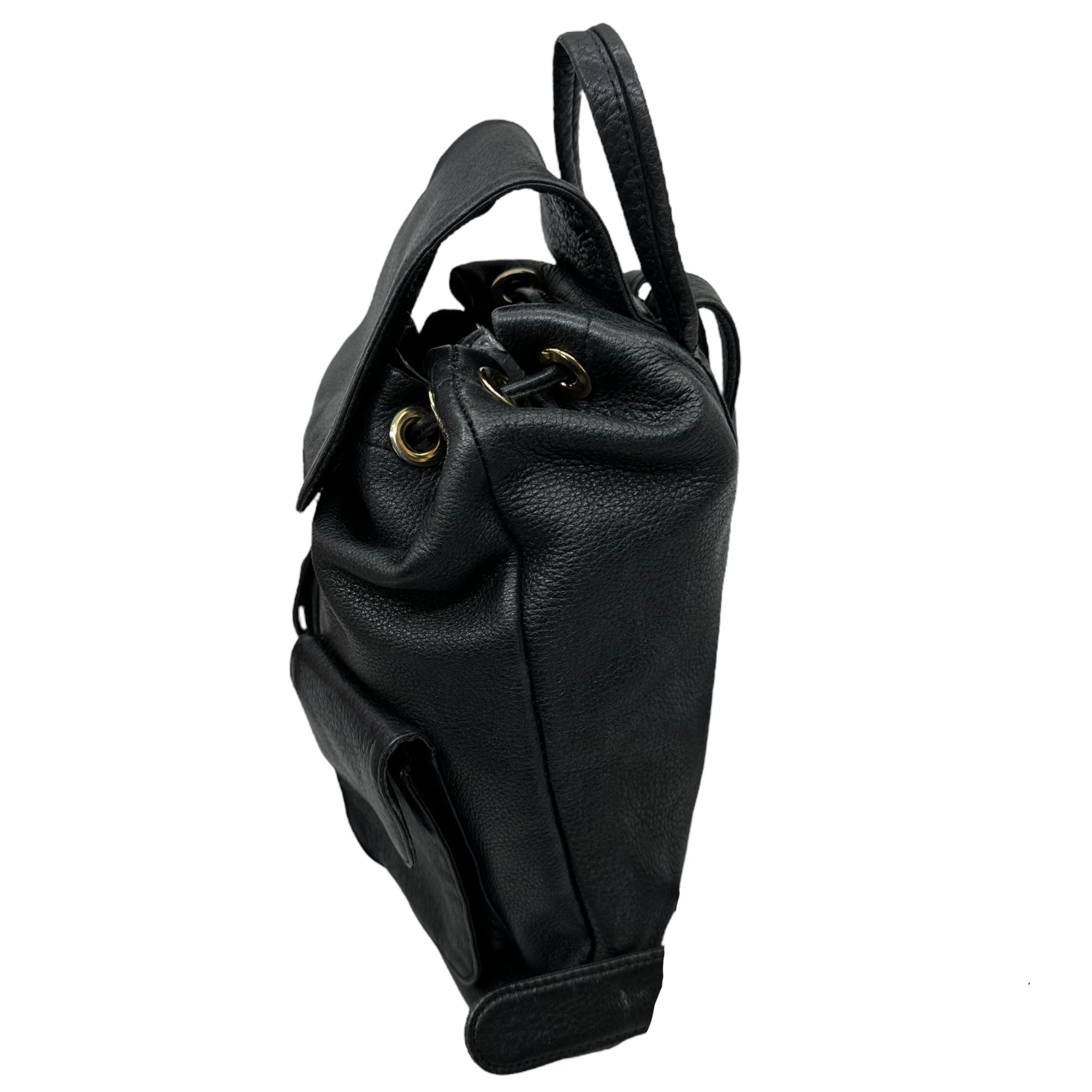 HIROFU(ヒロフ) H logo gold hardware leather mini backpack H ロゴ ゴールド 金具 レザー ミニ リュック ブラック