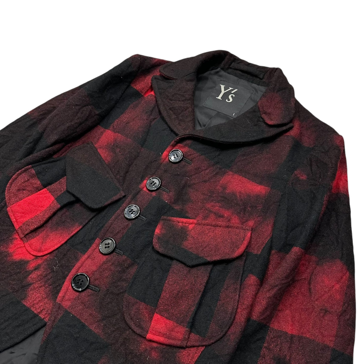 Y's(ワイズ) Buffalo Check Short Wool Jacket バッファローチェック ショートレングス ウール ジャケット YC-J15-114 1 ブラック×レッド
