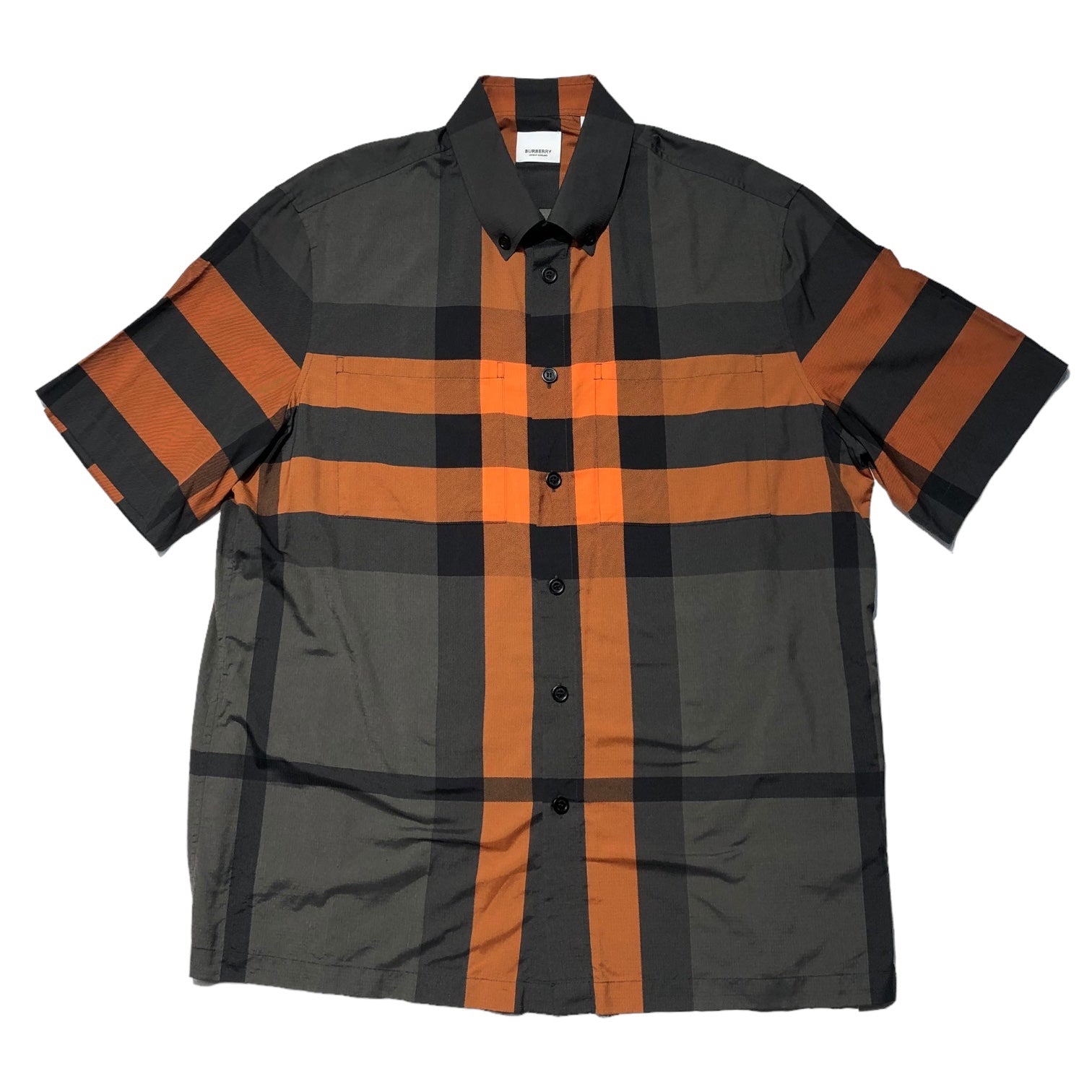 BURBERRY(バーバリー) check-print short-sleeve shirt チェックプリント 半袖 シャツ 8041532/71E M グレー×オレンジ