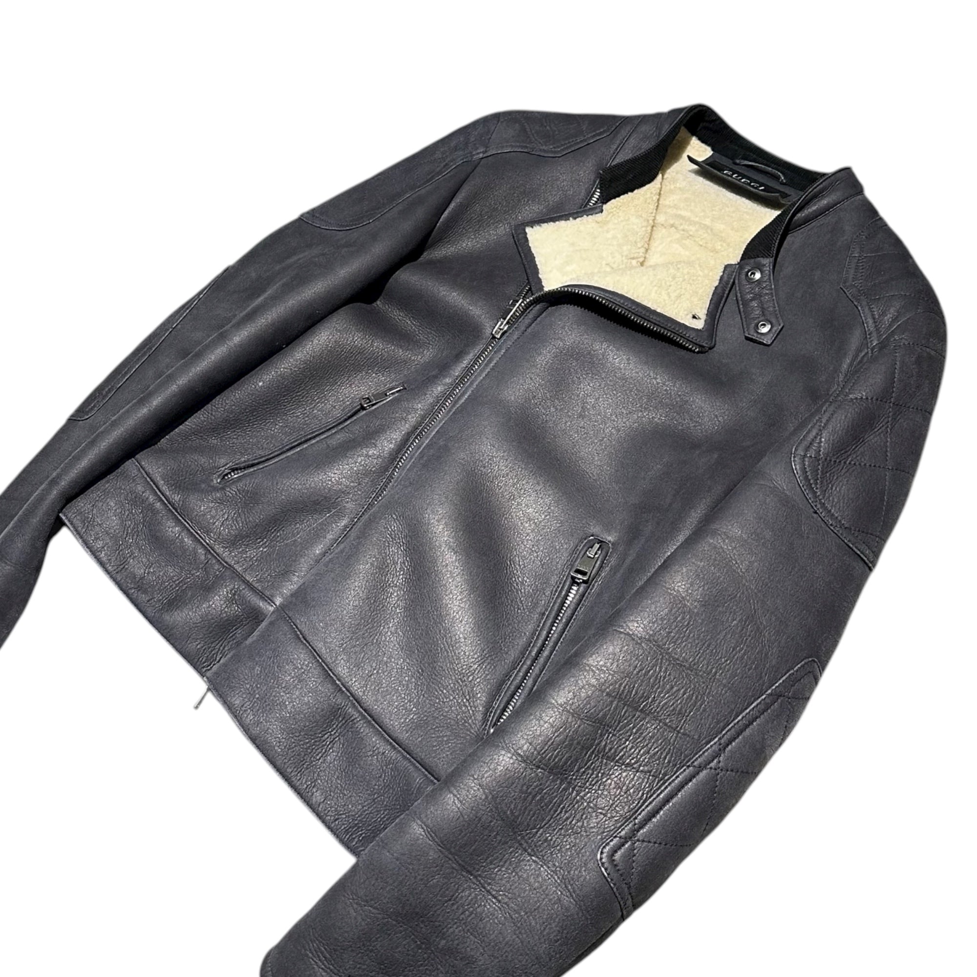 GUCCI(グッチ) Goatskin Mouton Biker Jacket 山羊革 ムートン バイカー ジャケット 354176 XS189 48(M程度) ブラック ライダース レザー