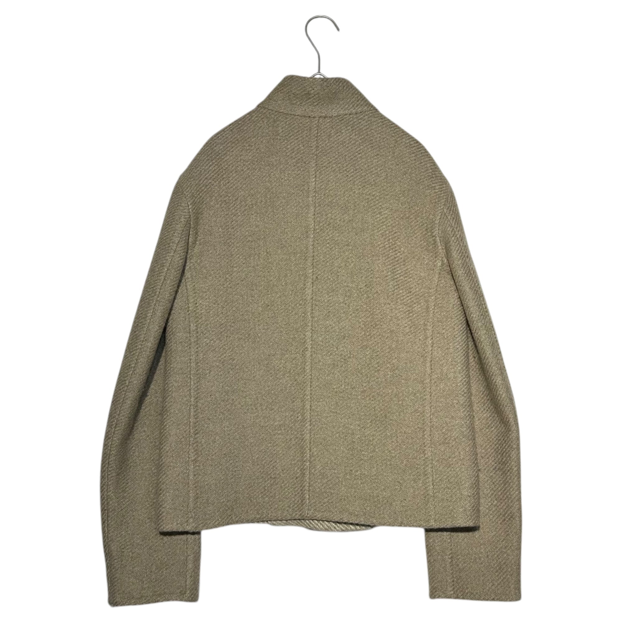 HERMES(エルメス) By Margiela 100% cashmere tweed stand collar jacket マルジェラ期 カシミア ツイード スタンドカラー ジャケット 38(M程度) ベージュ レザー ストラップ エルメスジャポンタグ ブルゾン