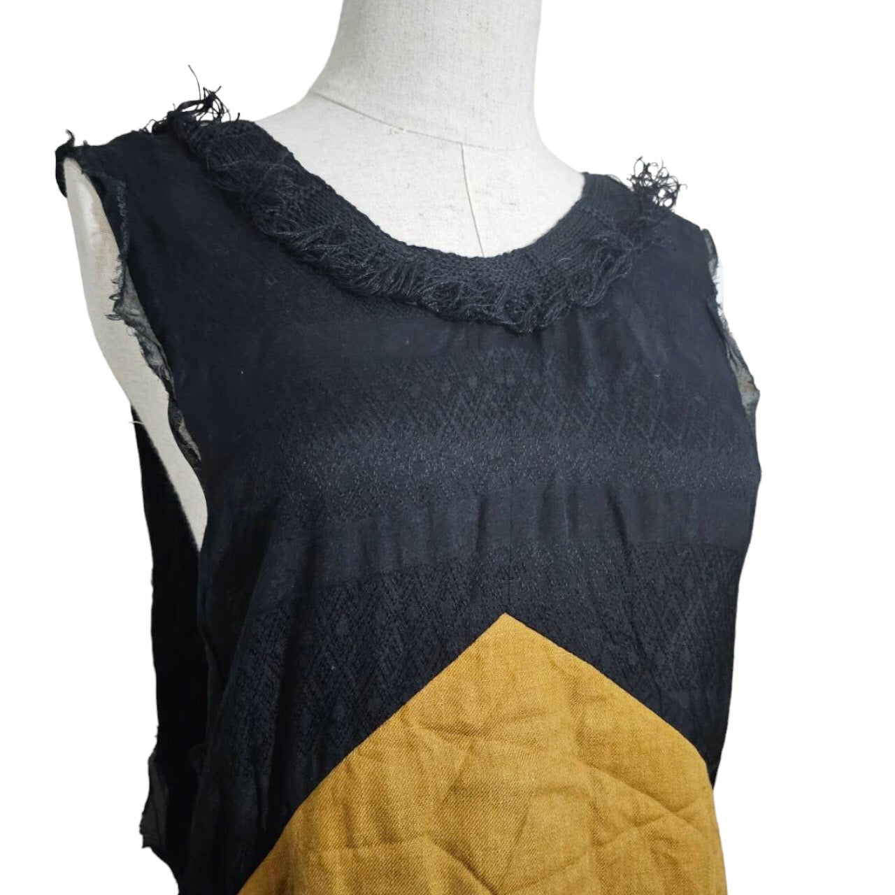 Tabrik(タブリク) リネンシルクノースリーブワンピース SIZE FREE マスタード×ブラック