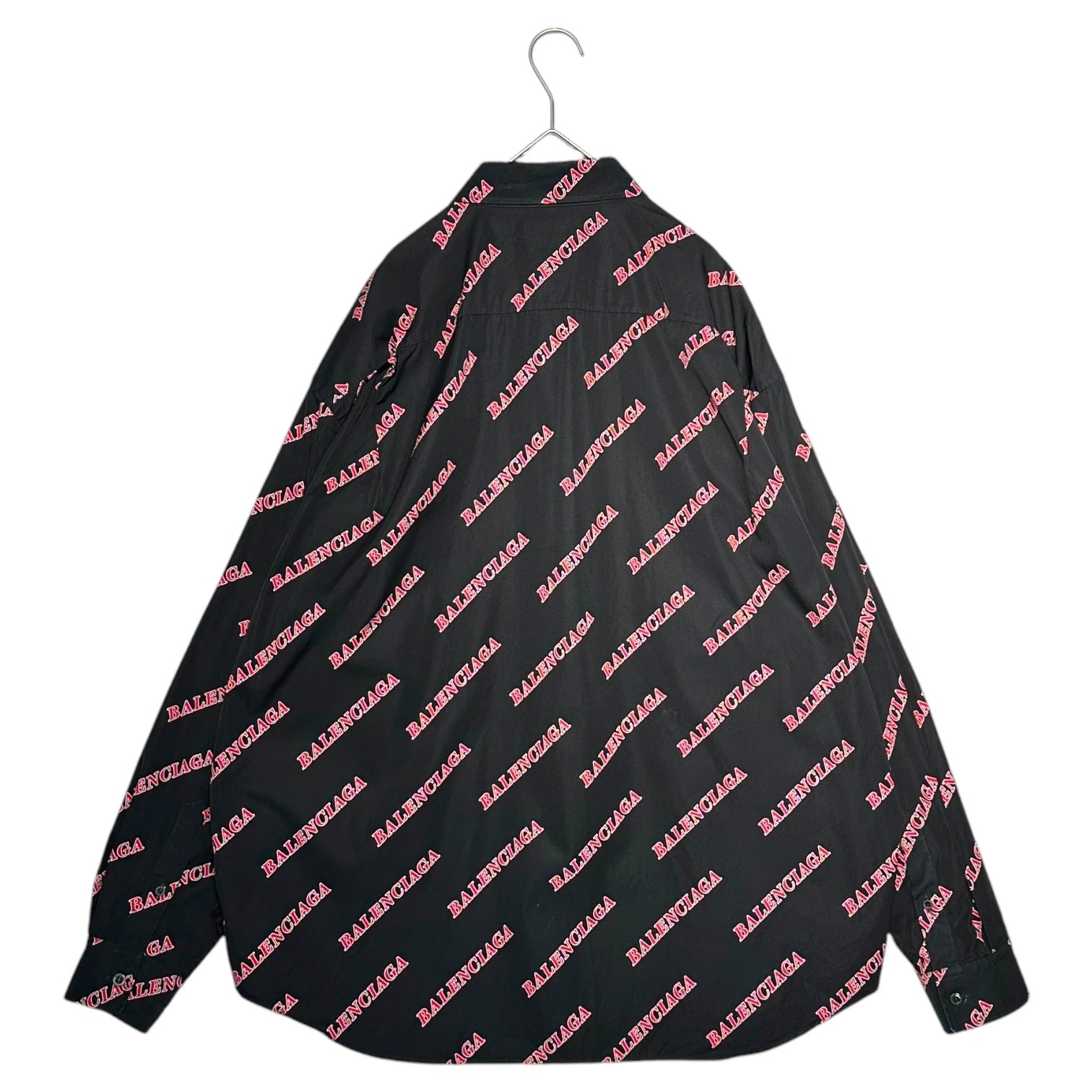 BALENCIAGA(バレンシアガ) 20AW Oversize Allover Logo L/S Shirt オーバーサイズ オールオーバー ボタンダウン ロゴ プリント 長袖 シャツ 627023 38 ブラック×レッド
