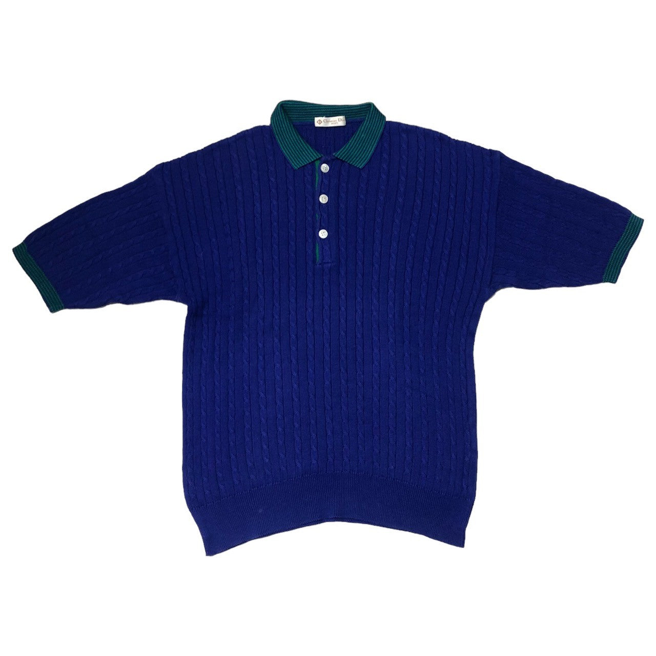 Christian Dior SPORTS(クリスチャンディオールスポーツ) 90's ケーブル ニット ポロシャツ 90年代 ヴィンテージ SIZE L ブルー×グリーン