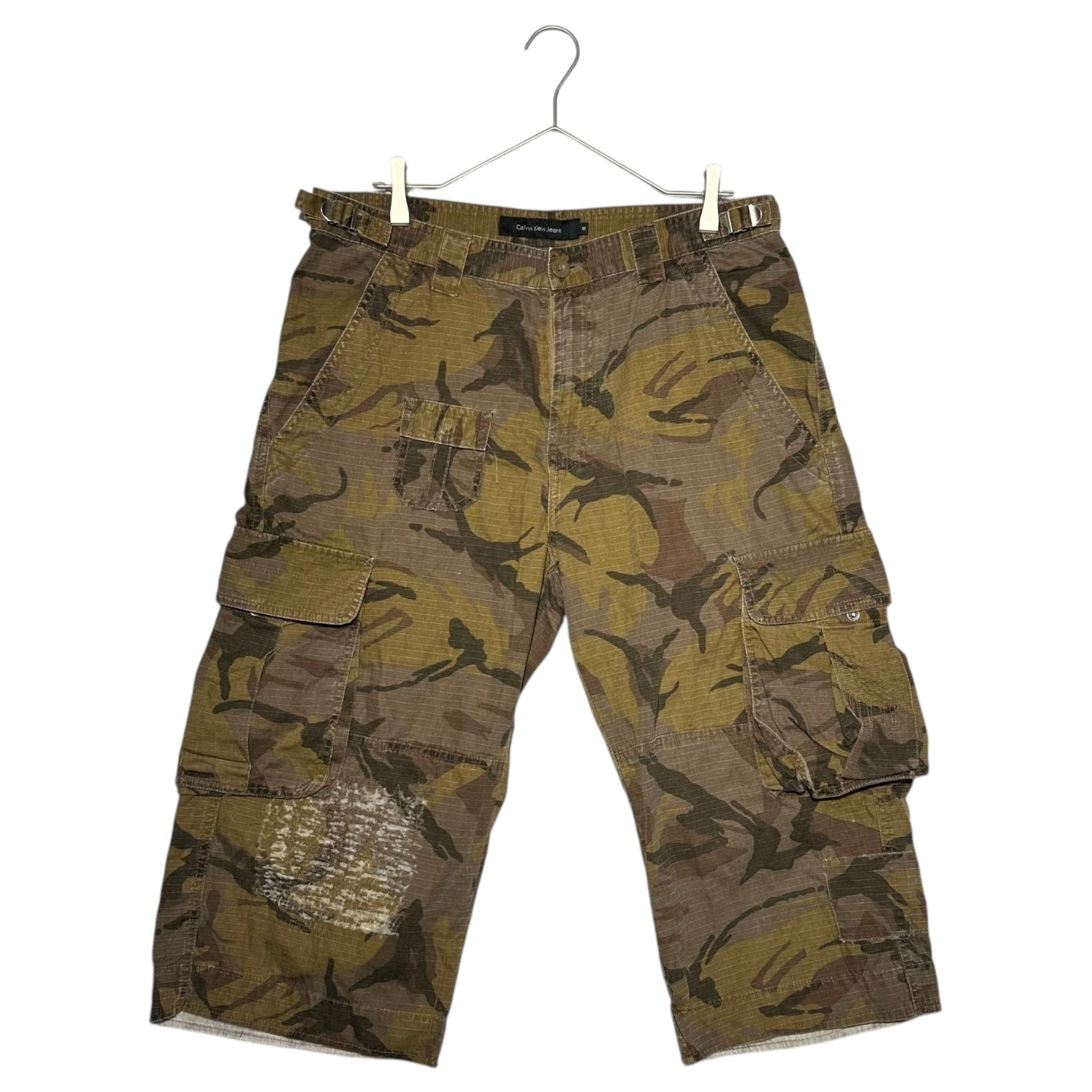 Calvin Klein Jeans(カルバンクラインジーンズ) 00's 7/10 Length Camouflage Damaged Cargo Pants 7分丈 カモフラ ダメージ加工 カーゴ パンツ 32 カーキ Y2K 平成