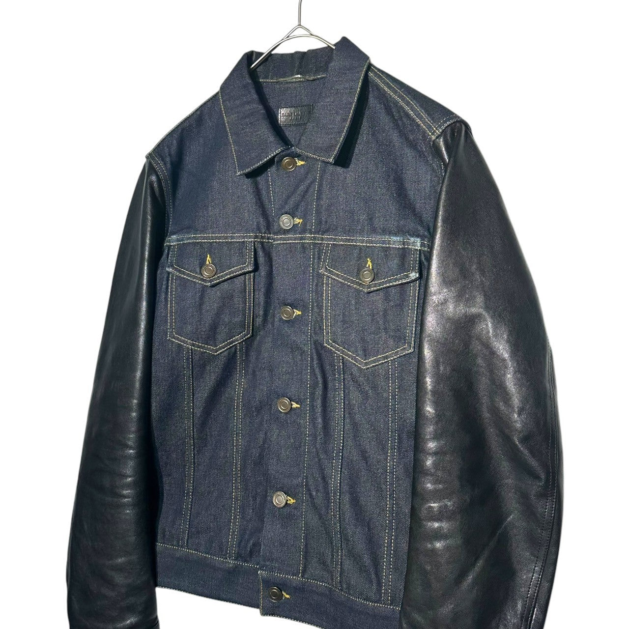 SAINT LAURENT(サンローラン) 13AW leather sleeve denim jacket レザー スリーブ デニム ジャケット UP53 2013 01058 S インディゴ×ブラック Hedi Slimane期 エディスリマン