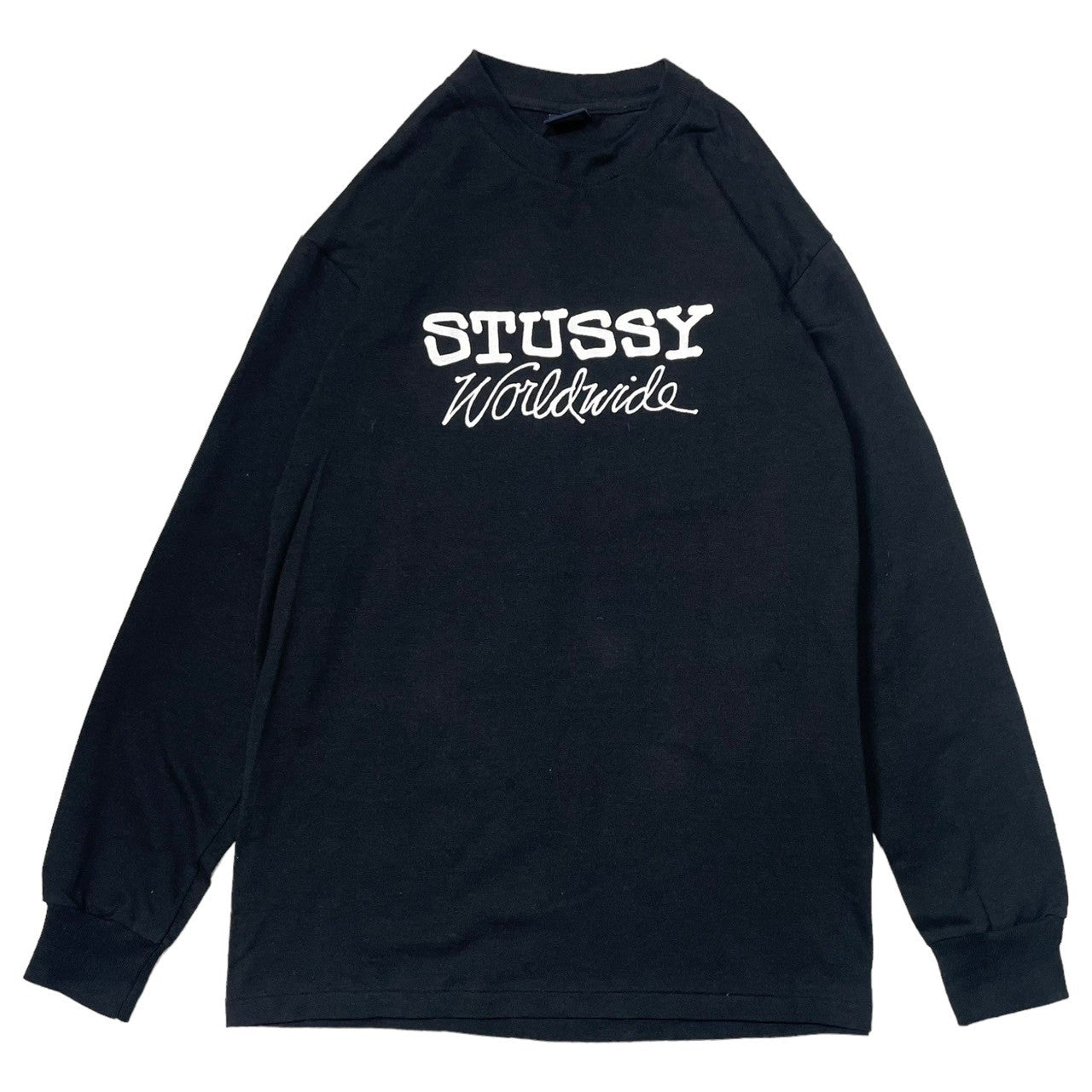 STUSSY(ステューシー) 90's~00's Worldwide ワールドワイド 長袖 カットソー ロンT 紺タグ SIZE M ブラック×ホワイト 90~00年代 OLD STUSSY