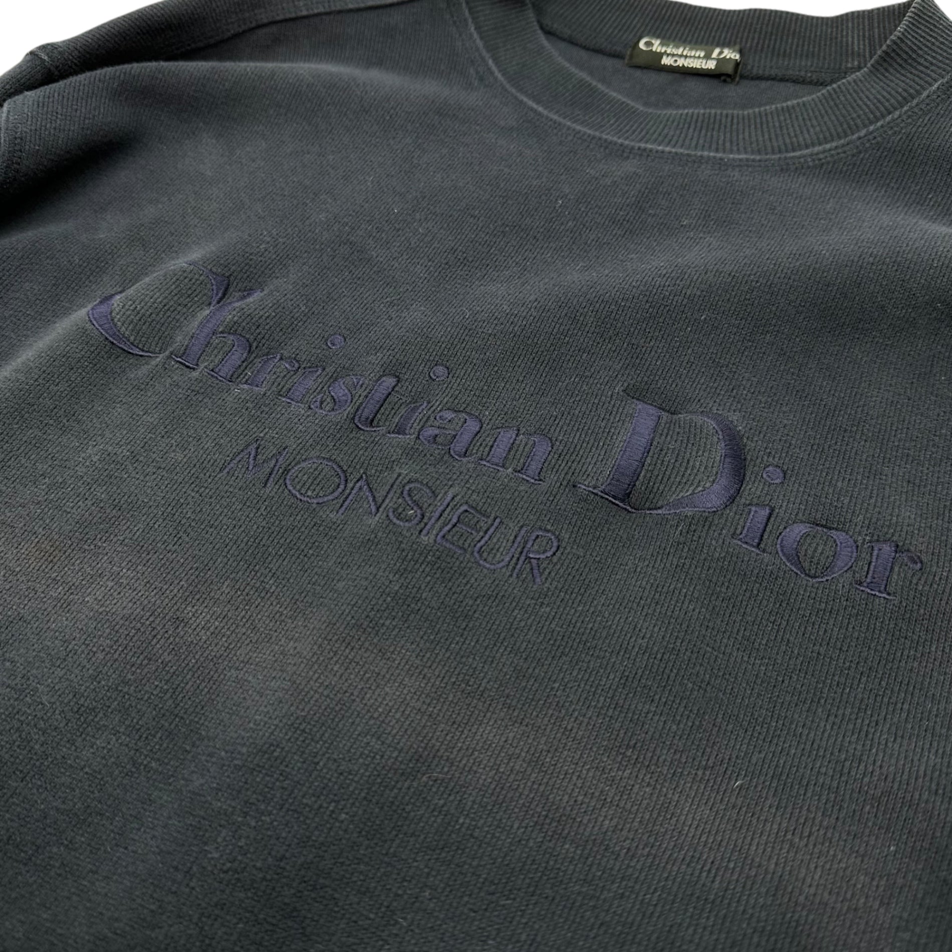 Christian Dior MONSIEUR(クリスチャンディオールムッシュ) 90's Logo Embroidery Crewneck Elbow Patch Sweatshirt ロゴ 刺繍 クルーネック エルボーパッチ スウェット BSS-8401 M ネイビー