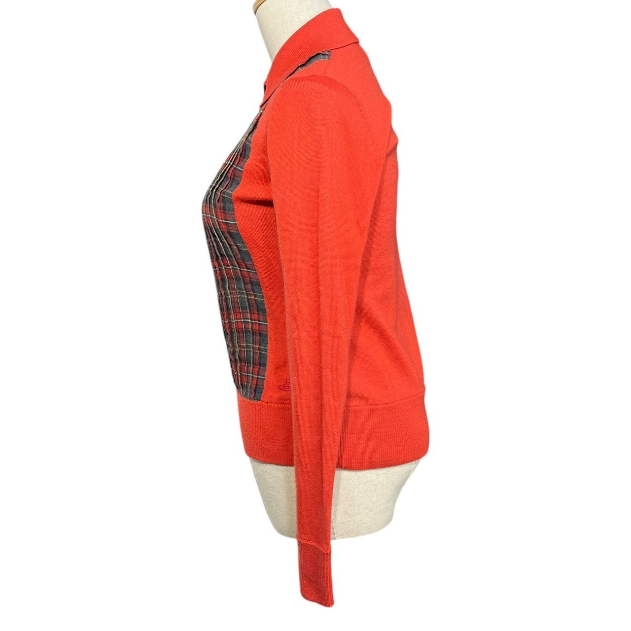 Vivienne Westwood RED LABEL(ヴィヴィアンウエストウッドレッドレーベル) 00's Front plaid gathered orb button cardigan フロント チェック柄 ギャザー オーブボタン カーディガン 357-01-17018 2(M) レッド オリゾンティタグ