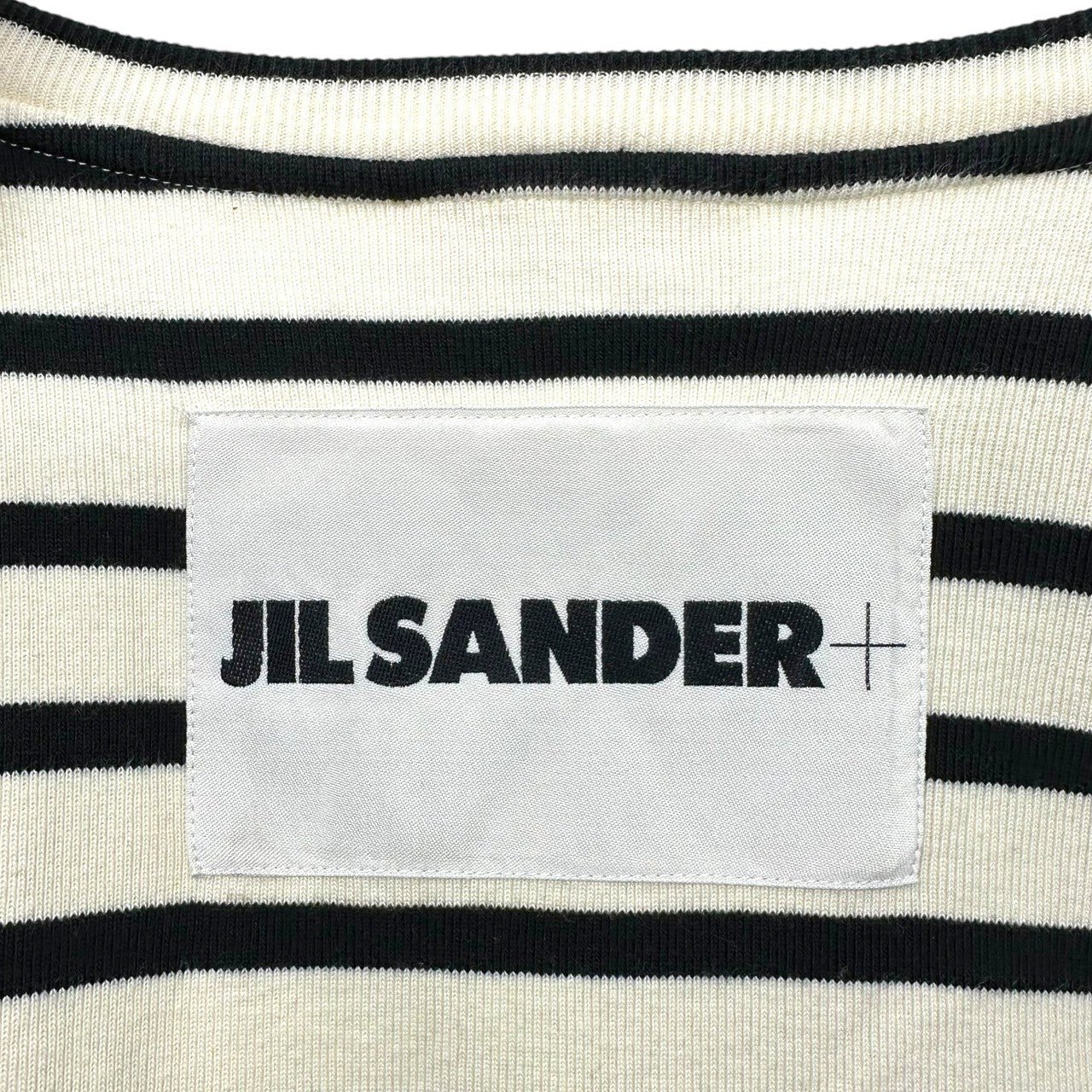 JIL SANDER+(ジルサンダープラス) 23SS Cotton Striped L/S TEE コットン 長袖 カットソー J47NH0002 S アイボリー×ブラック Tシャツ バスクシャツ ロゴ