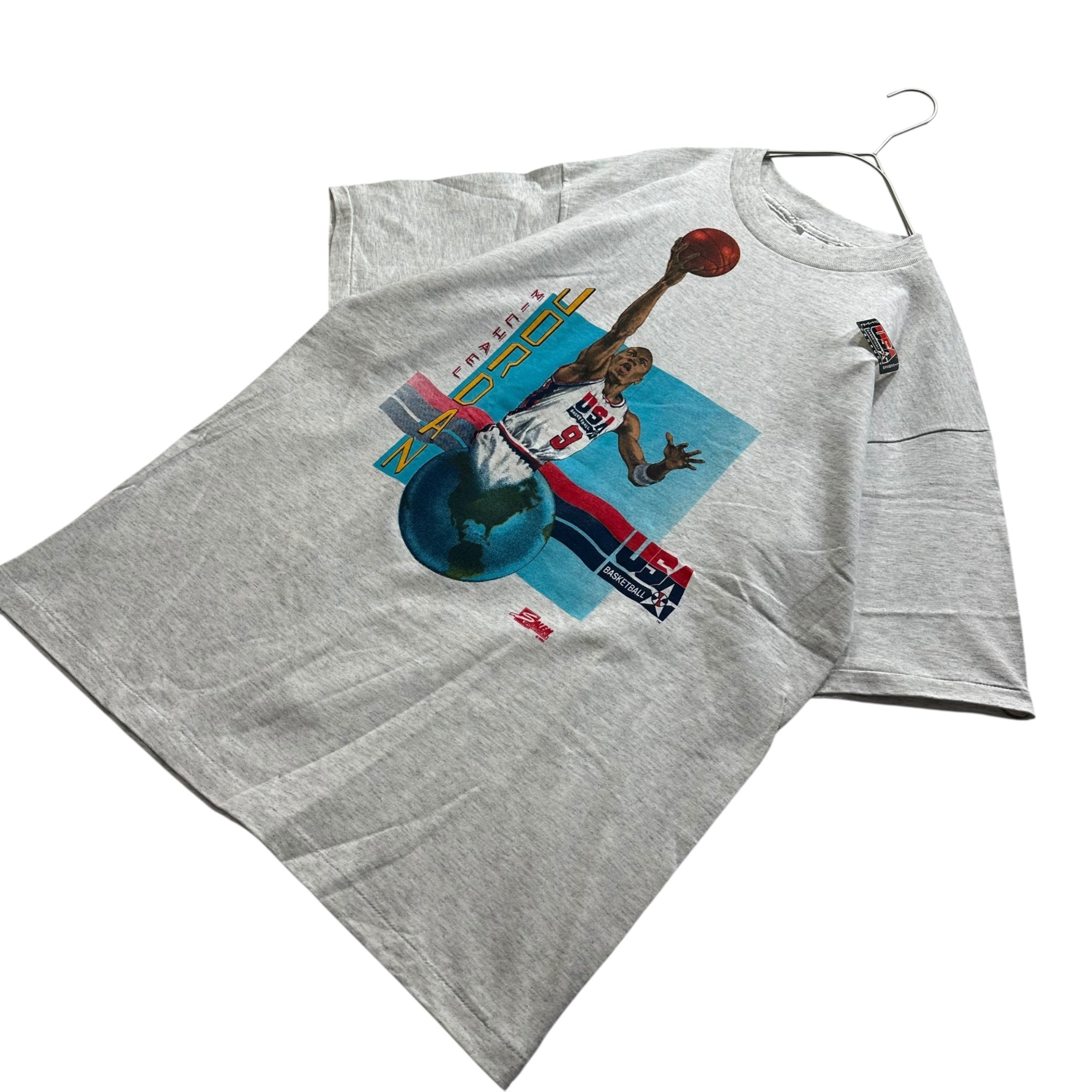 VINTAGE(ヴィンテージ) 1992 Barcelona Olympics Michael Jordan T-shirt 92年 バルセロナ オリンピック マイケルジョーダン Tシャツ L ライトグレー×ライトブルー 90年代