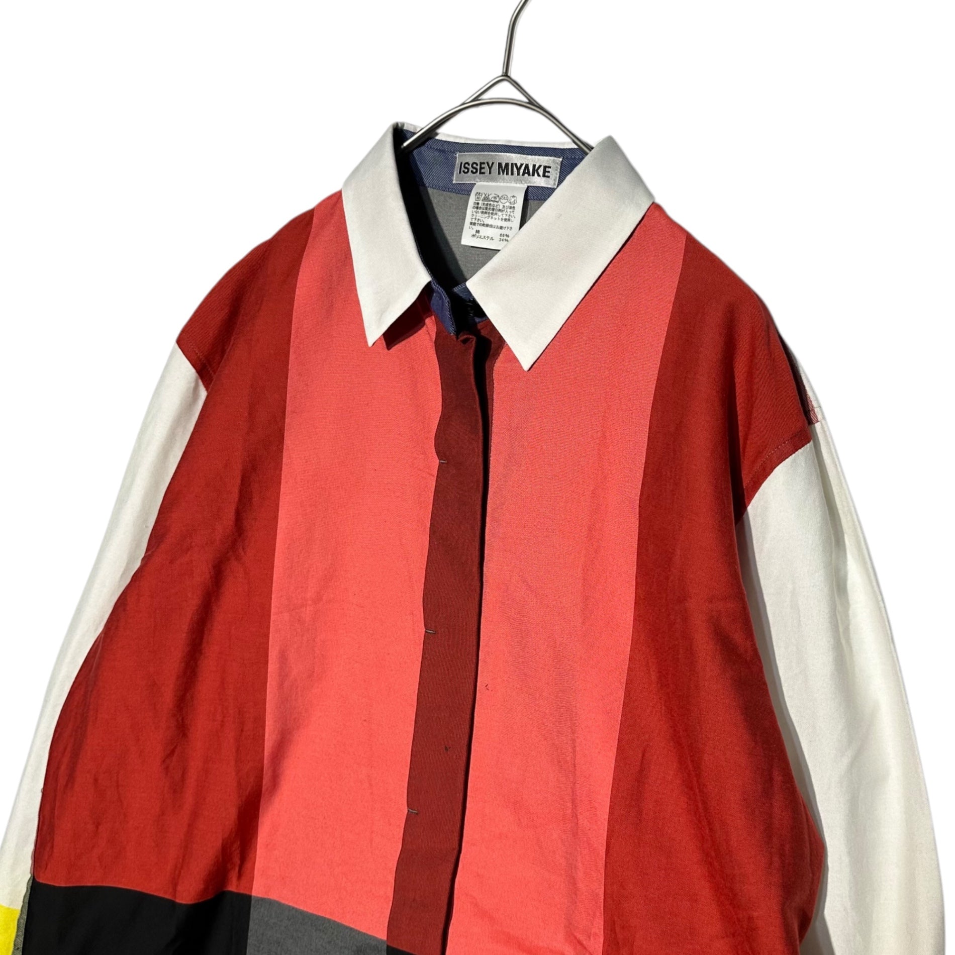 ISSEY MIYAKE(イッセイミヤケ) Panel Print Regular Collar Long Sleeve Shirt パネル プリント レギュラーカラー 長袖 シャツ IM33FJ500 2(M程度) ピンク×ホワイト