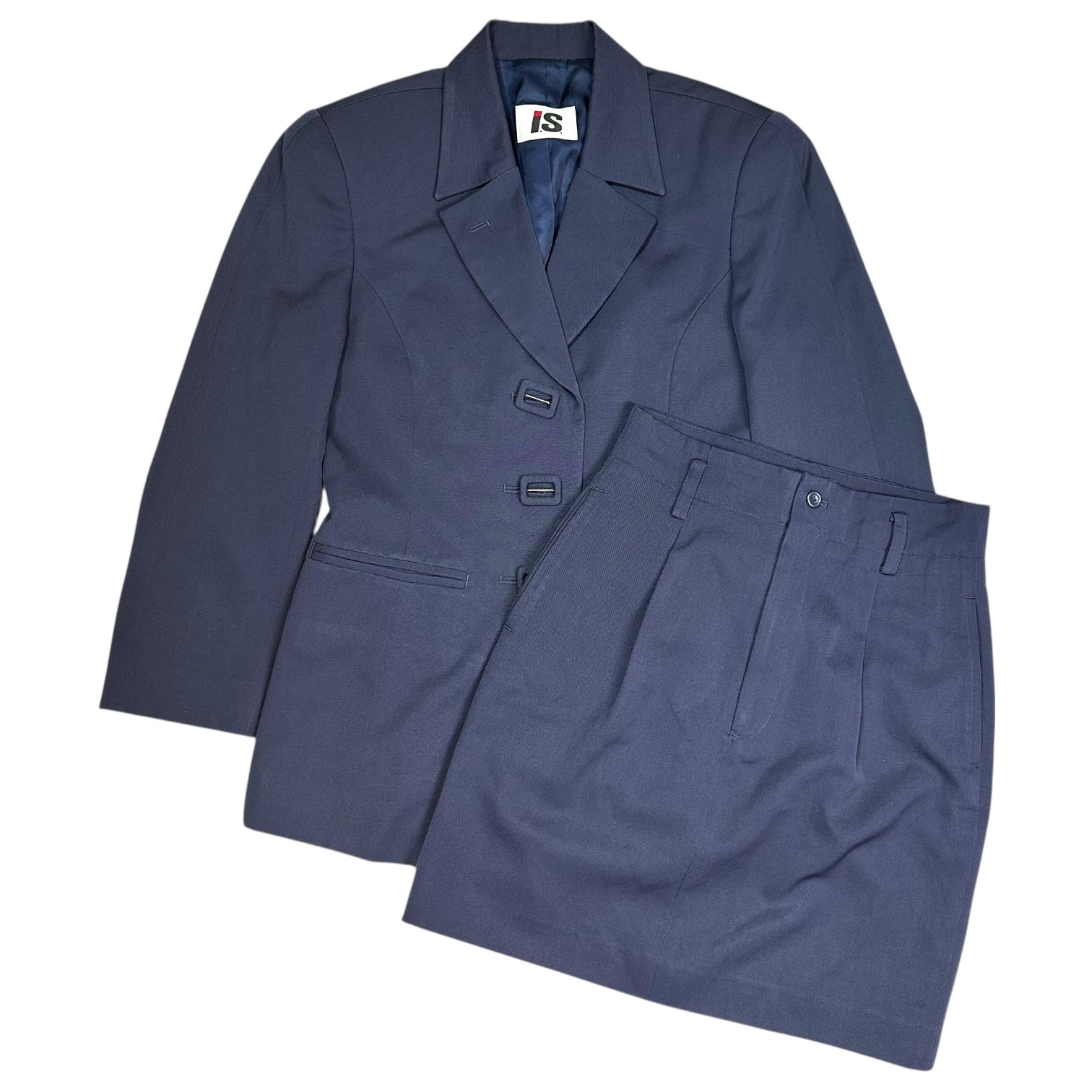 i.s. ISSEY MIYAKE(アイエス イッセイミヤケ) 91AW Buckle Design Button Tailored Jacket Set バックル デザイン ボタン テーラード ジャケット セットアップ IS13-FD023 M ネイビー 90's 90年代 ヴィンテージ スカート