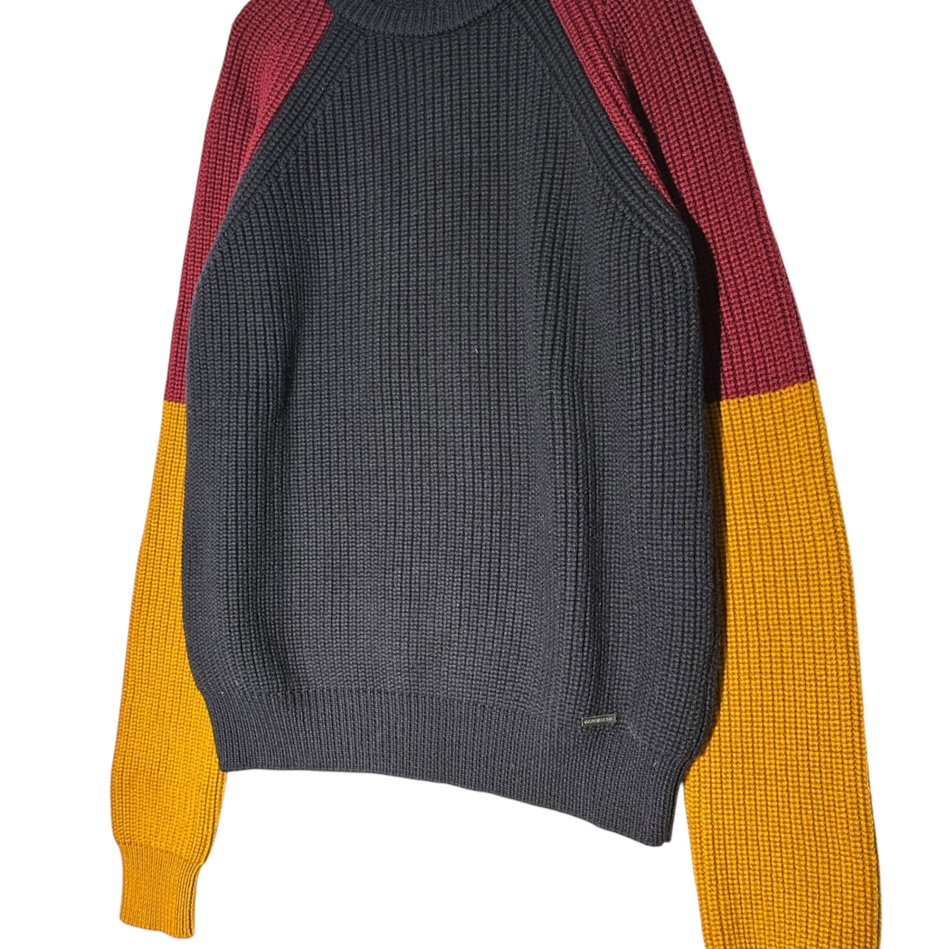DSQUARED2(ディースクエアード) 18AW Mid-gauge 3-color crew neck knit ミドルゲージ 3カラー クルーネック ニット S71HA0845 S ネイビー×ボルドー×イエロー