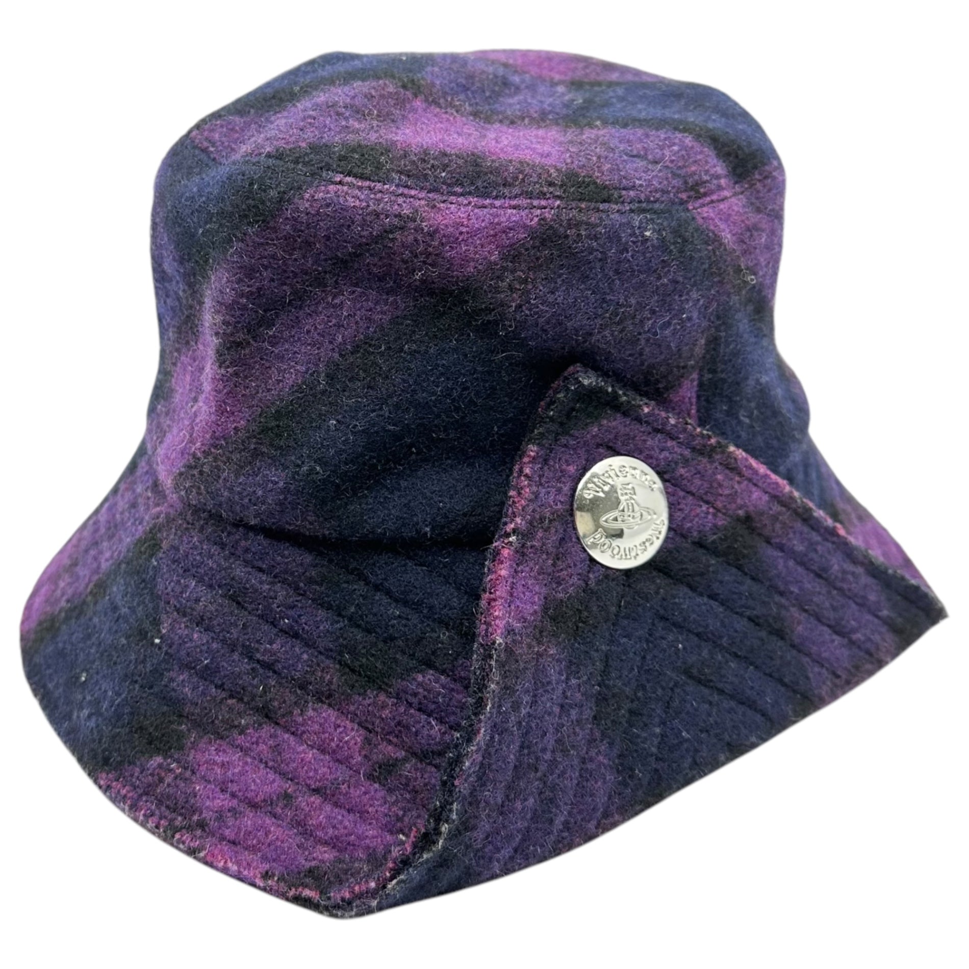 Vivienne Westwood(ヴィヴィアンウエストウッド) Orb Button Decorative Check Felt Hat オーブボタン 装飾 チェック フェルト ハット パープル×ブラック