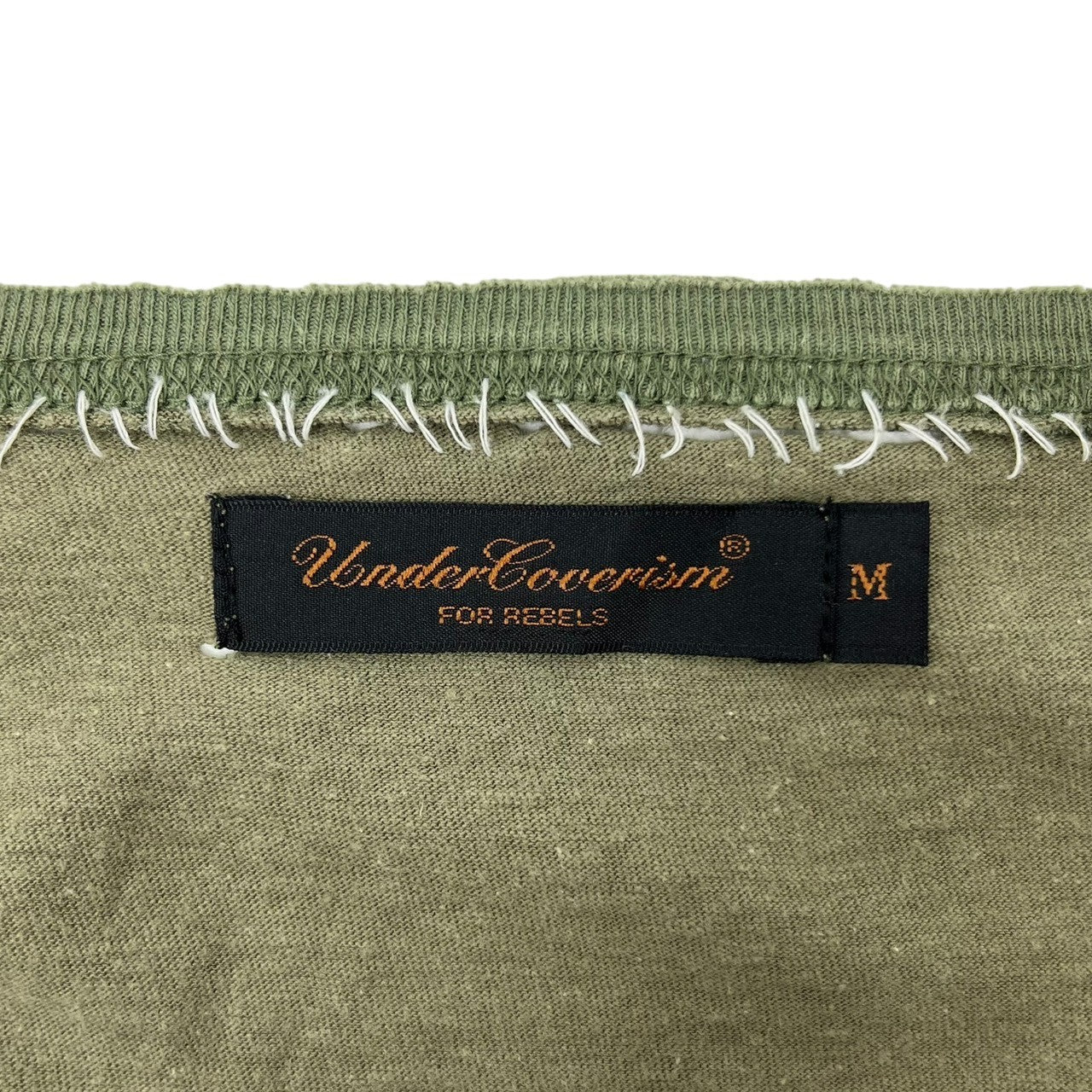 UNDERCOVERISM(アンダーカバイズム) 03SS SCAB期 Hand stitched long sleeve henley neck cut and sew ハンドステッチ 長袖 ヘンリーネック カットソー スキャブ 稀少 M カーキ×ブラック