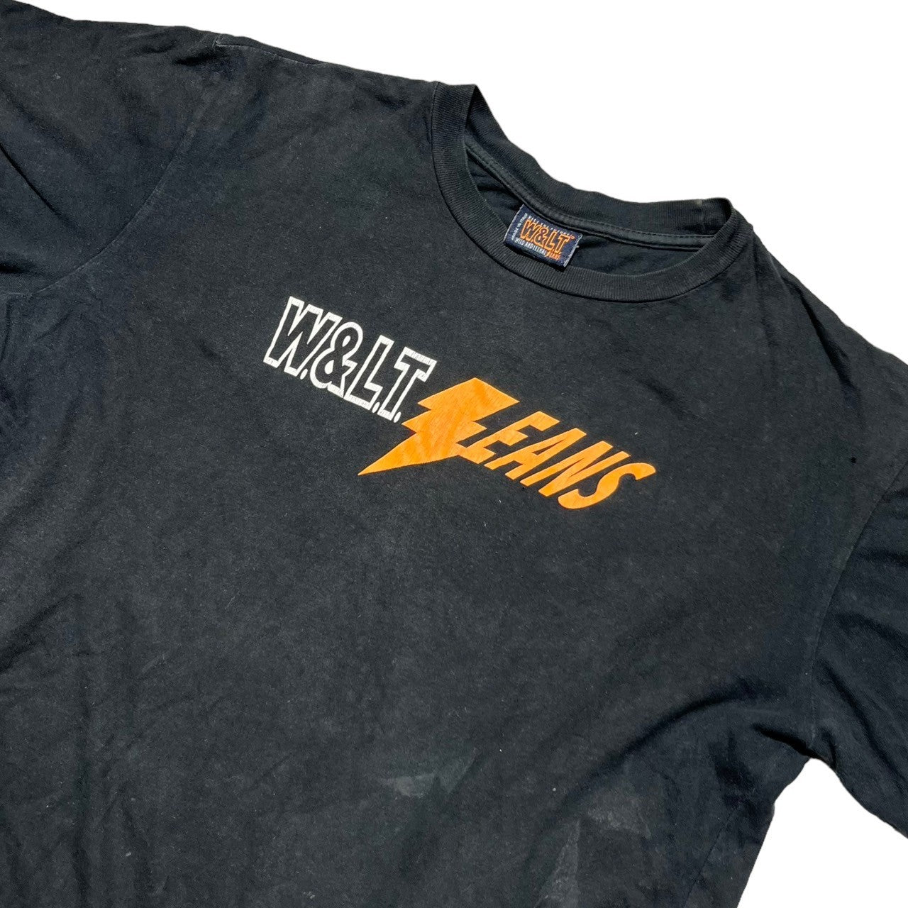 W.&L.T. JEANS(ウォルトジーンズ) 00's lightning logo t-shirt 雷ロゴ Tシャツ 00年代 ヴィンテージ L ブラック×オレンジ
