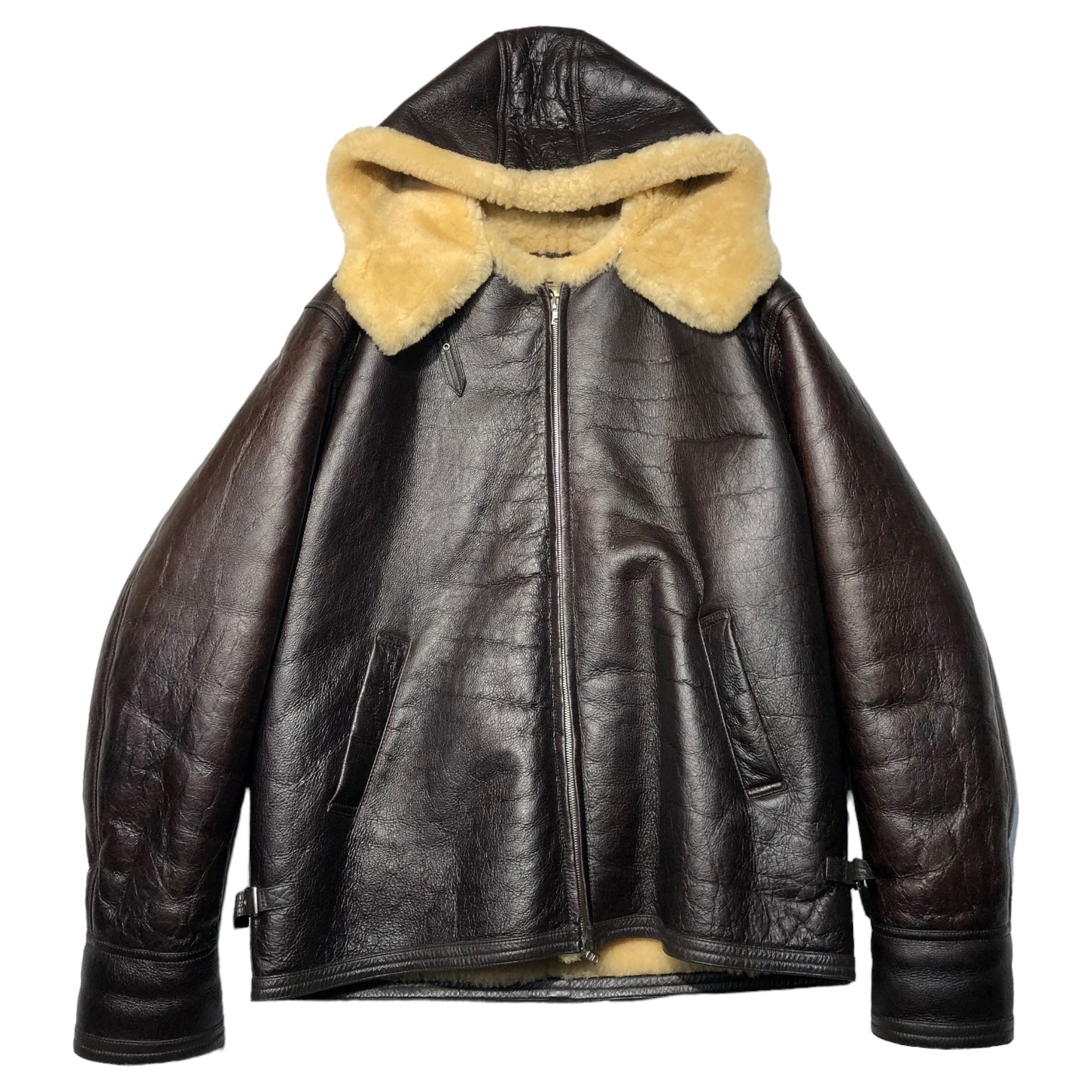 A BATHING APE(アベイシングエイプ) 90's sheep shearling hooded jacket シープムートン フーデッド ジャケット XL ダークブラウン×ベージュ