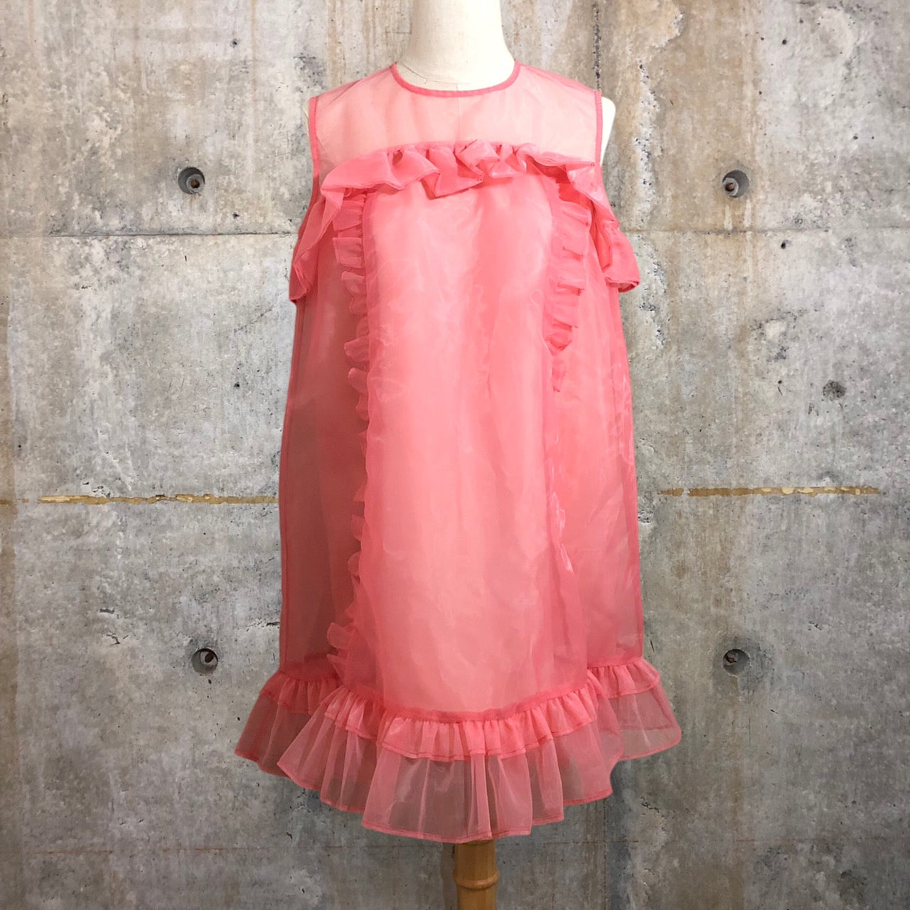 CEREAL(シリアル) 23SS FILMY MINI DRESS/フィルミーミニドレス/チュールフリルシアーキャミソールチュニック/ワンピース c23110 FREE ピンク 完売品