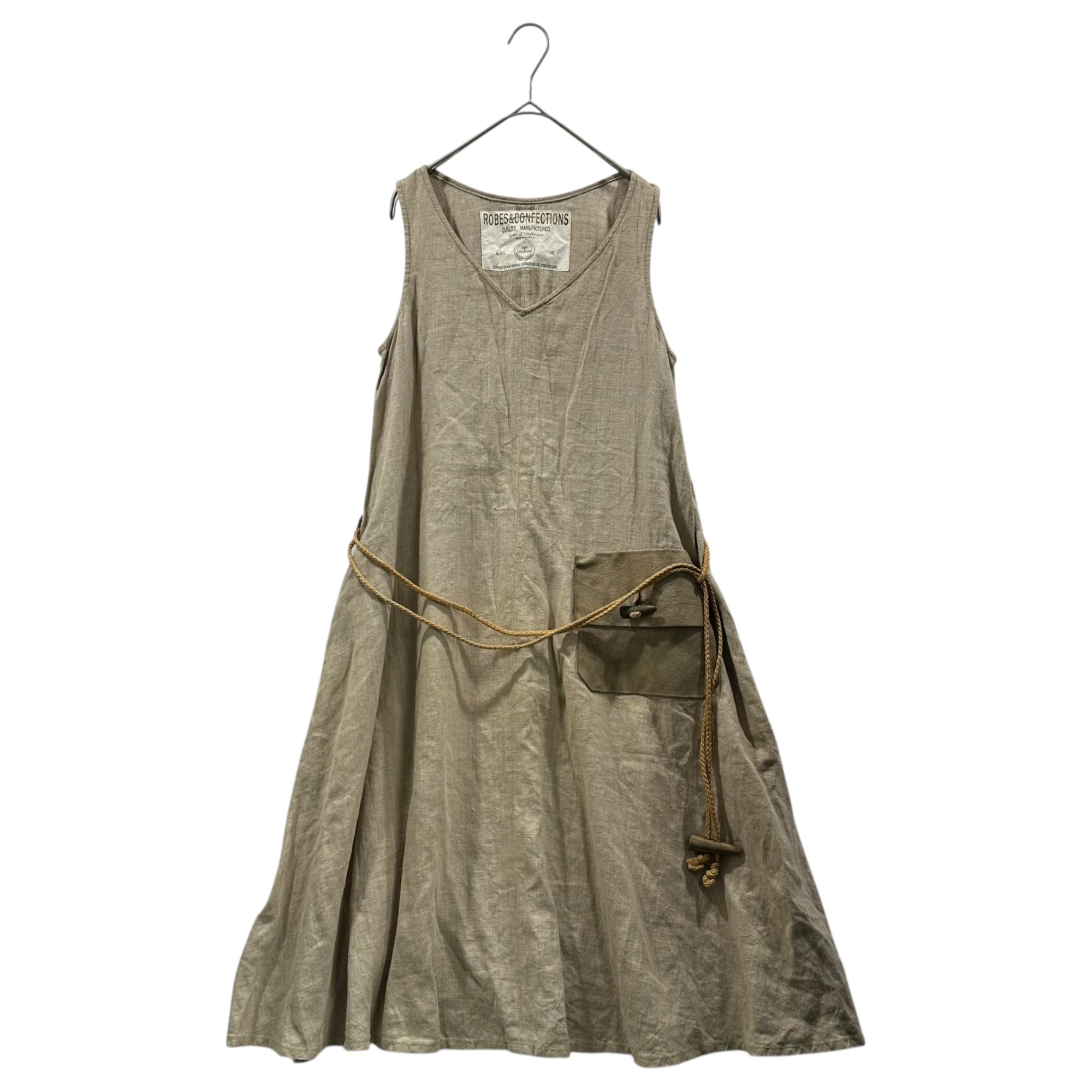 ROBES&CONFECTIONS(ローブスアンドコンフェクションズ) Pocket Leather Linen Sleeveless Dress ポケット レザー リネン ノースリーブ ワンピース FREE ベージュ