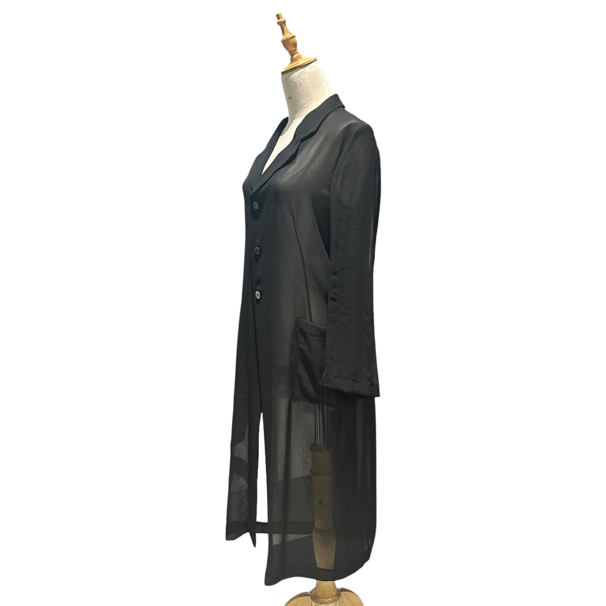 COMME des GARCONS(コムデギャルソン) 1999SS Poly Sheer 3-Button Long Coat ポリ シアー 3ボタン ロング コート GJ-040620 FREE ブラック AD1998 90s アーカイブ