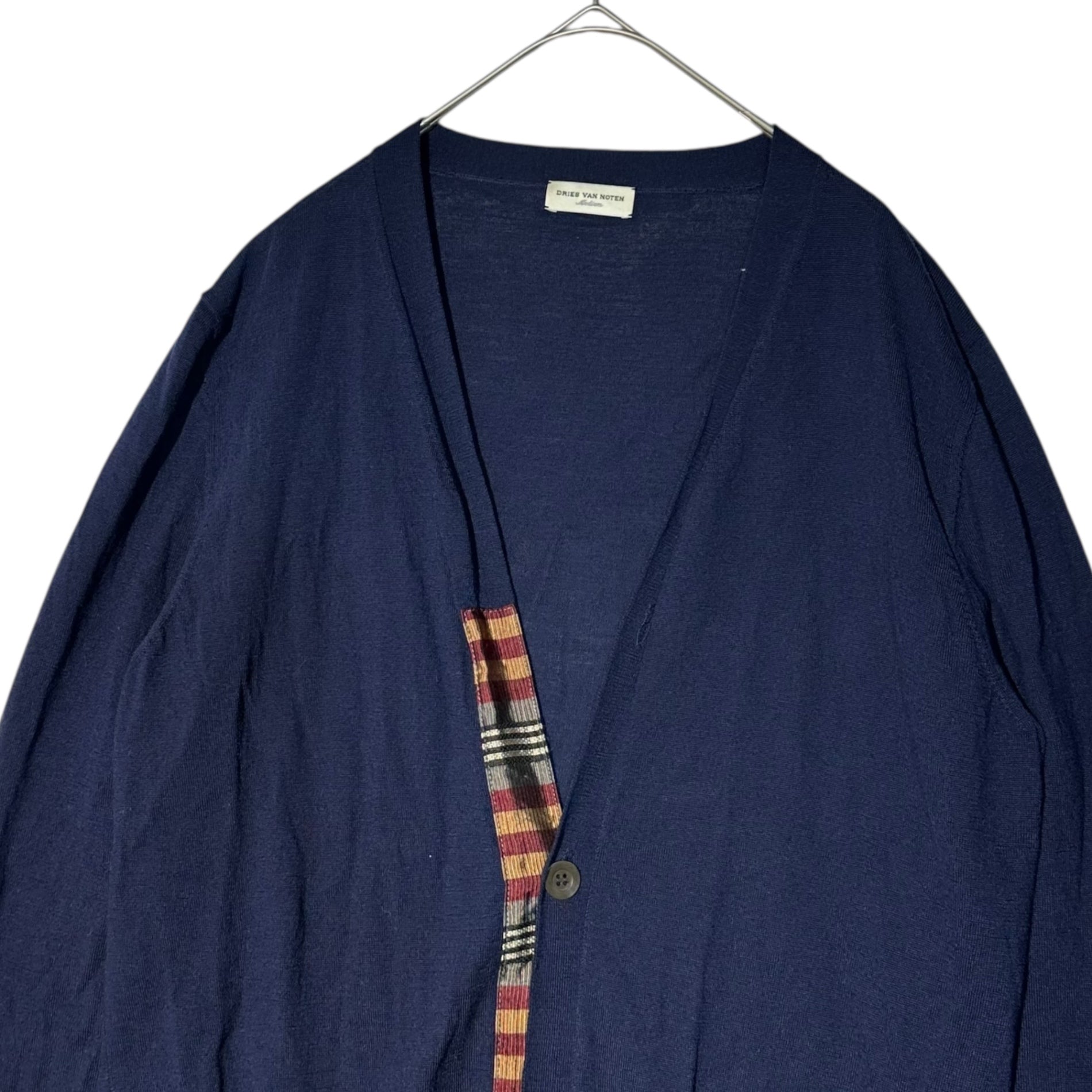 DRIES VAN NOTEN(ドリスヴァンノッテン) 00's Design Tape Wool Long Sleeve Cardigan デザイン テープ ウール 長袖 カーディガン 73-02-04-02002 M ネイビー×ブラウン