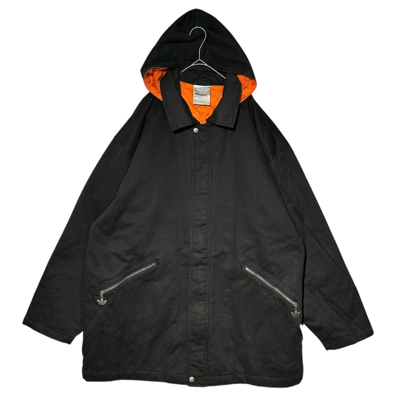 adidas(アディダス) 90's back logo hooded jacket バックロゴ フーデット ジャケット L ブラック×オレンジ 万国旗タグ 90年代