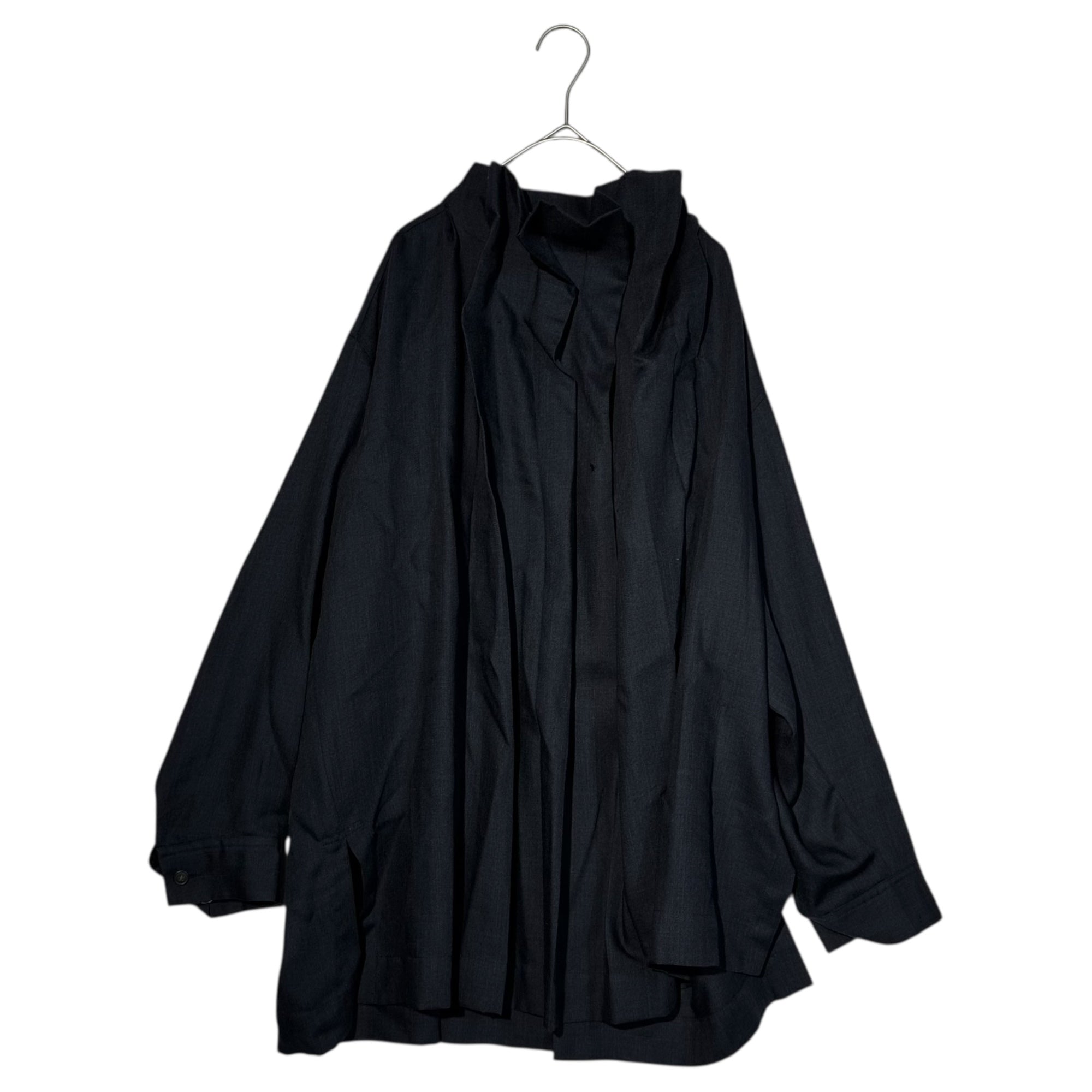 ISSEY MIYAKE(イッセイミヤケ) 70~80's Gathered neck wide-silhouette wool smock shirt ギャザーネック ワイドシルエット ウール スモック シャツ 70年代~80年代 JG14850 FREE ネイビー 初期生産品 稀少