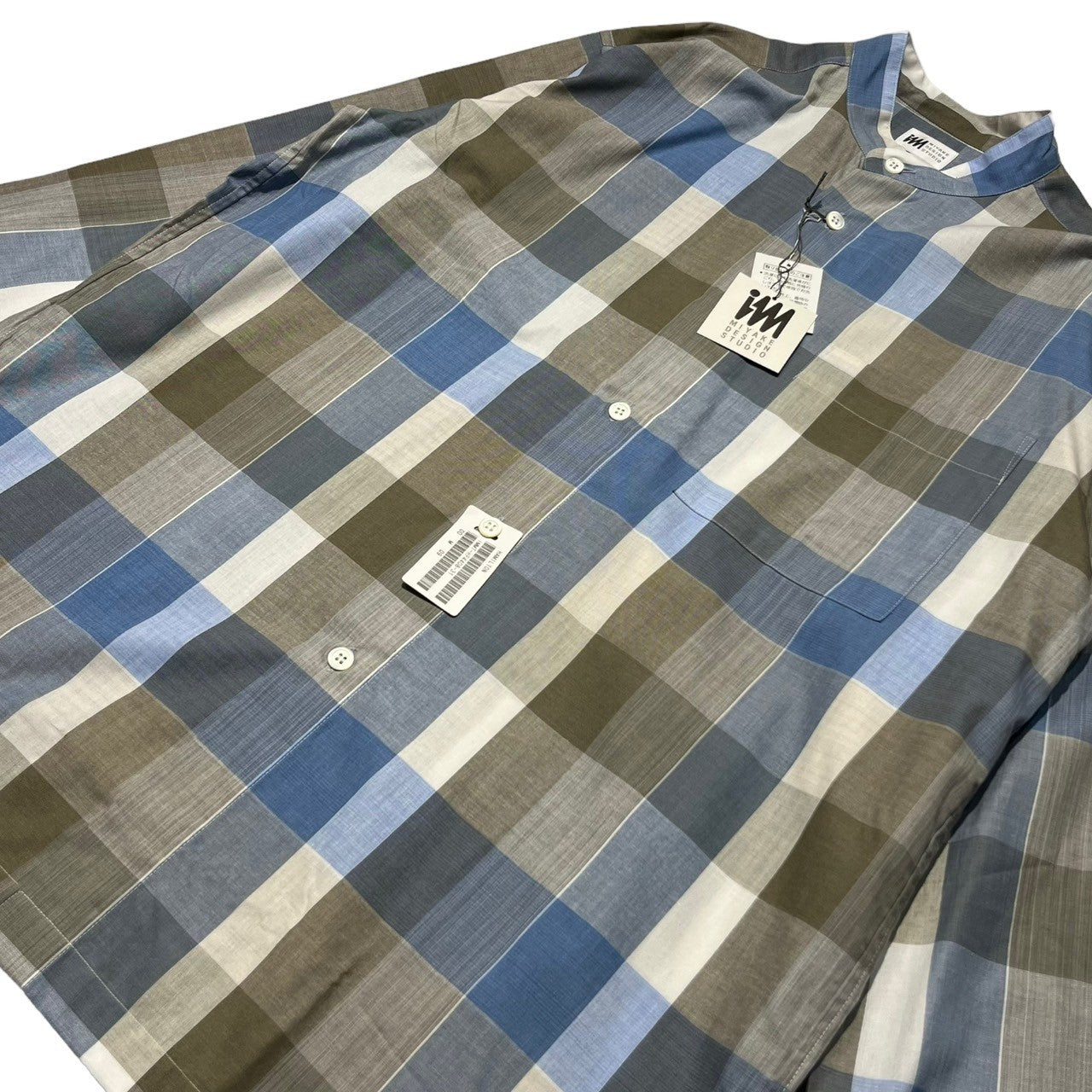 MIYAKE DESIGN STUDIO(ミヤケデザインスタジオ) 80's ~ 90's check band collar shirt チェック バンドカラー シャツ ハミルトン社製 IMMT HP4408-31 M スカイブルー×グレー 80年代 ~ 90年代 ヴィンテージ アーカイブ