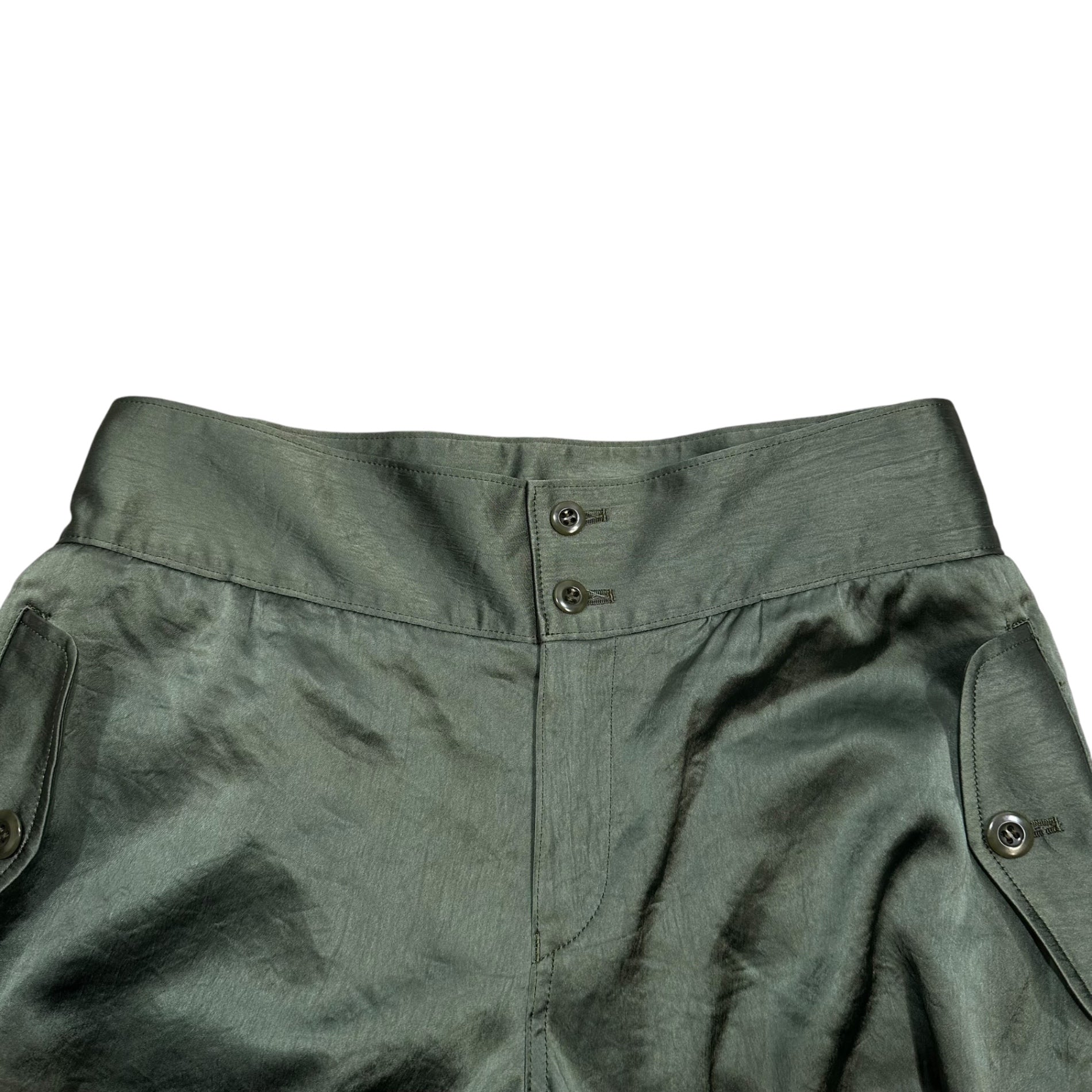 ISSEY MIYAKE(イッセイミヤケ) 2006SS Triacetate Parachute Cropped Pants トリアセテート パラシュート クロップド パンツ IM61FF022 2(M) カーキ 滝沢直己氏デザイン最終期 道化師パンツ ウィメンズライン 男性着用可能